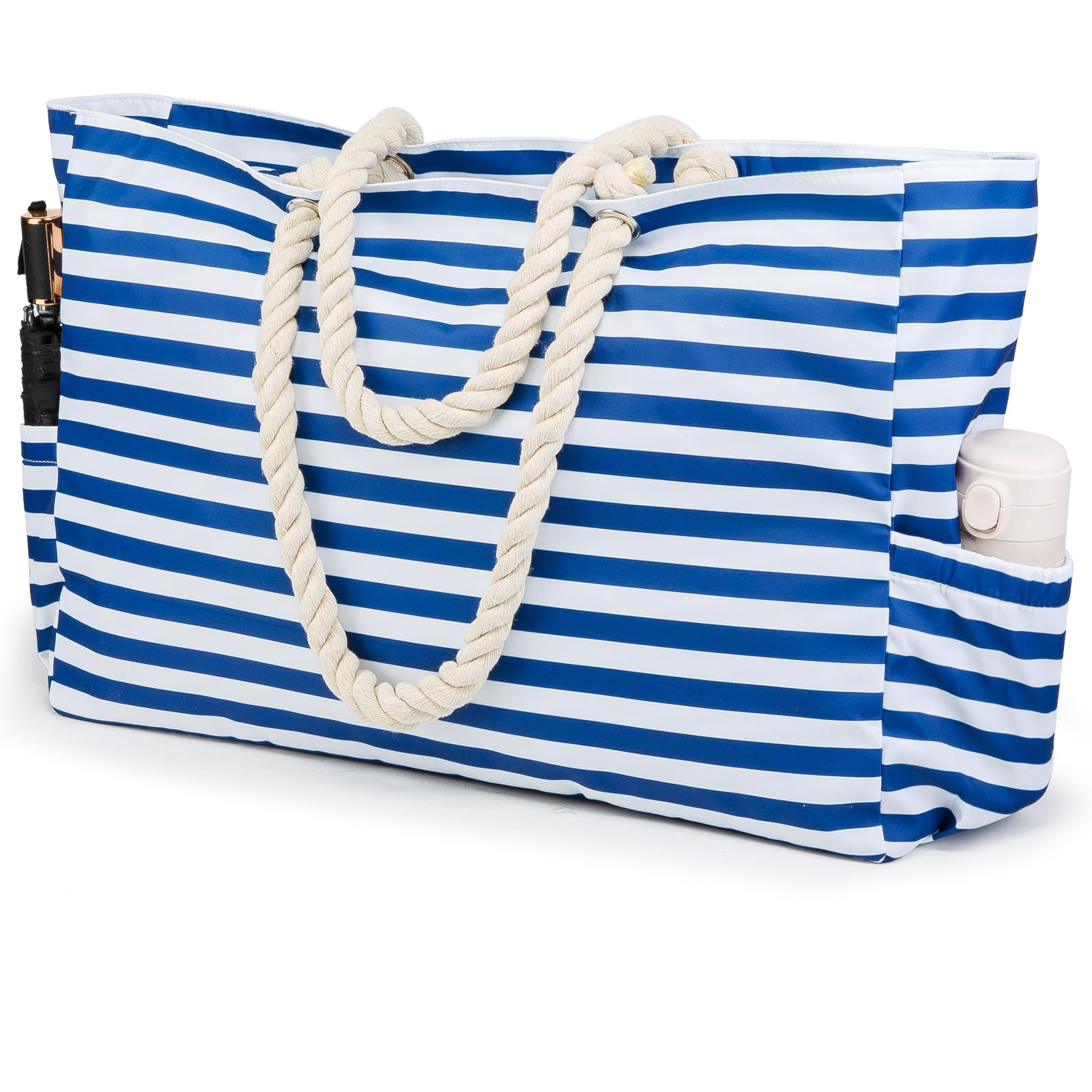 Waterproof & Sandproof Large Beach Tote Bag for Women with Zipper & Multiple Pockets - KUAK Durable Pool & Family Beach Essentials for Vacation, Swimming & Outdoor Activities
