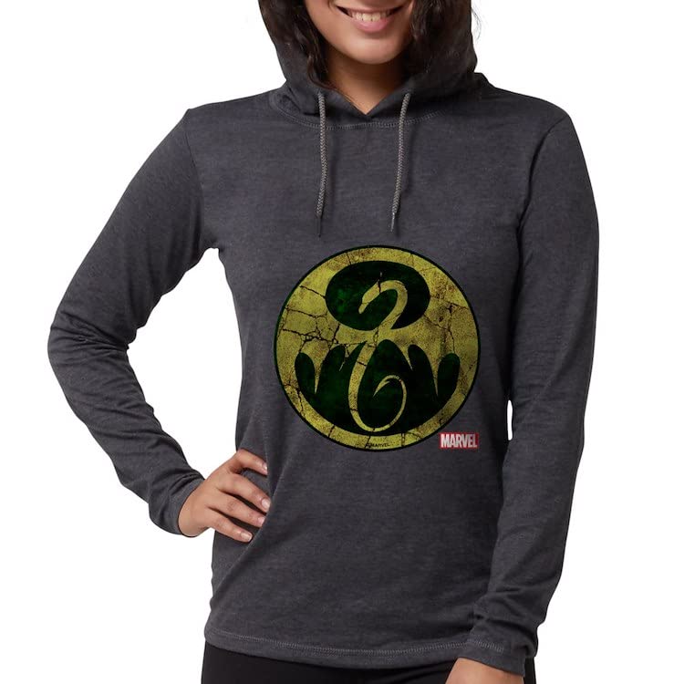 Distressed Iron Fist Icon Women's Hoodie T-Shirt | Graphic Pullover Sweatshirt for Casual Wear & Superhero Fans | Perfect for Cosplay, Streetwear & Everyday Comfort