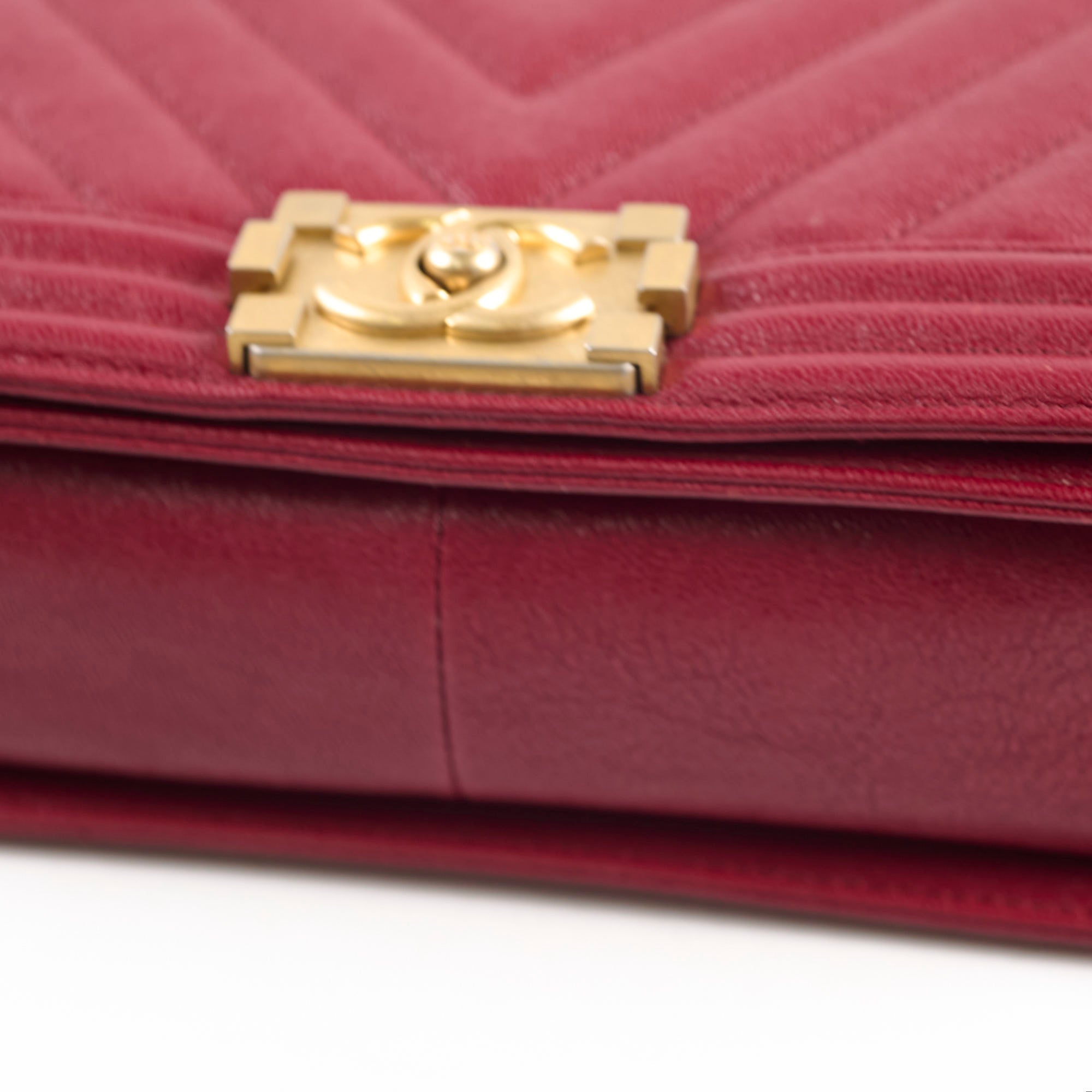 Chanel Old Medium Boy Bag in Red Chevron Caviar Leather - Classic Flap Shoulder Bag for Women | Perfect for Date Night, Office & Luxury Events