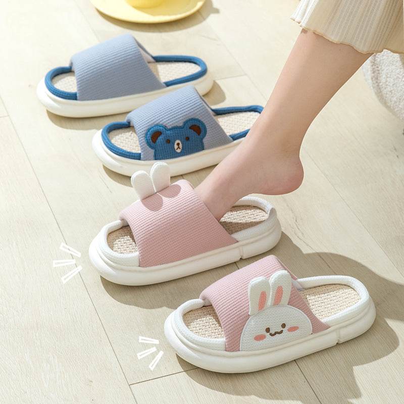 Soft & Cozy Bunny Linen Slippers for Women - Breathable Home Shoes with Non-Slip Sole - Perfect for Indoor Relaxation, Lounge Wear & Spa Days