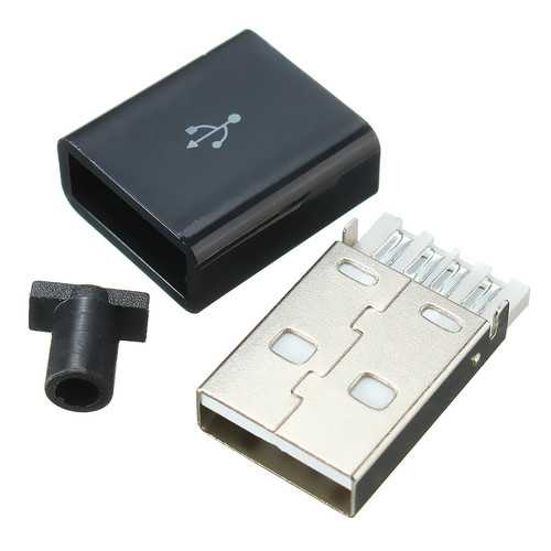 1Pcs USB 2.0 Type A Male Plug 4-Pin Solder Connector with Black Square Cover - Perfect for DIY Electronics, Computer Repairs & USB Cable Projects