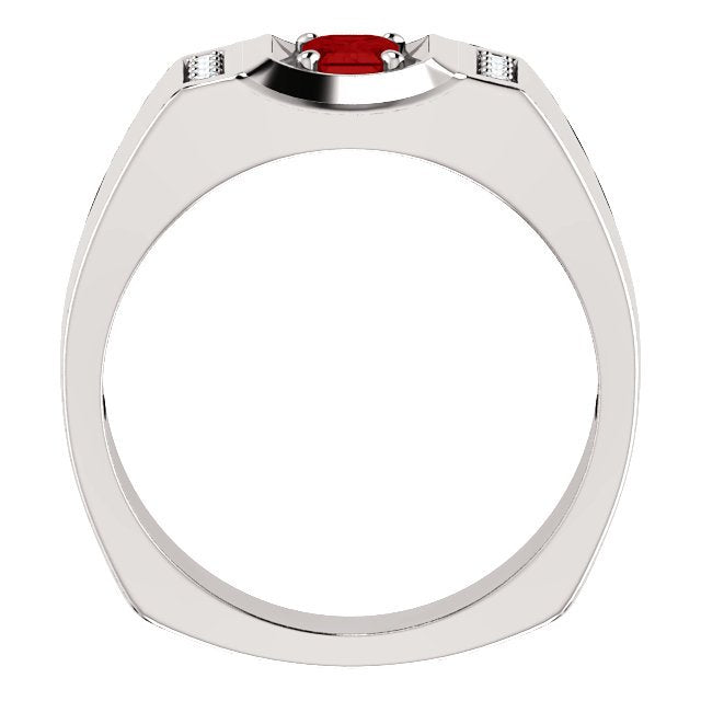 14K Gold Men's Ruby and Diamond Ring - 7/10 CT Ruby & 0.12 CTW Diamond Accent - Elegant Jewelry for Weddings, Anniversaries & Special Occasions