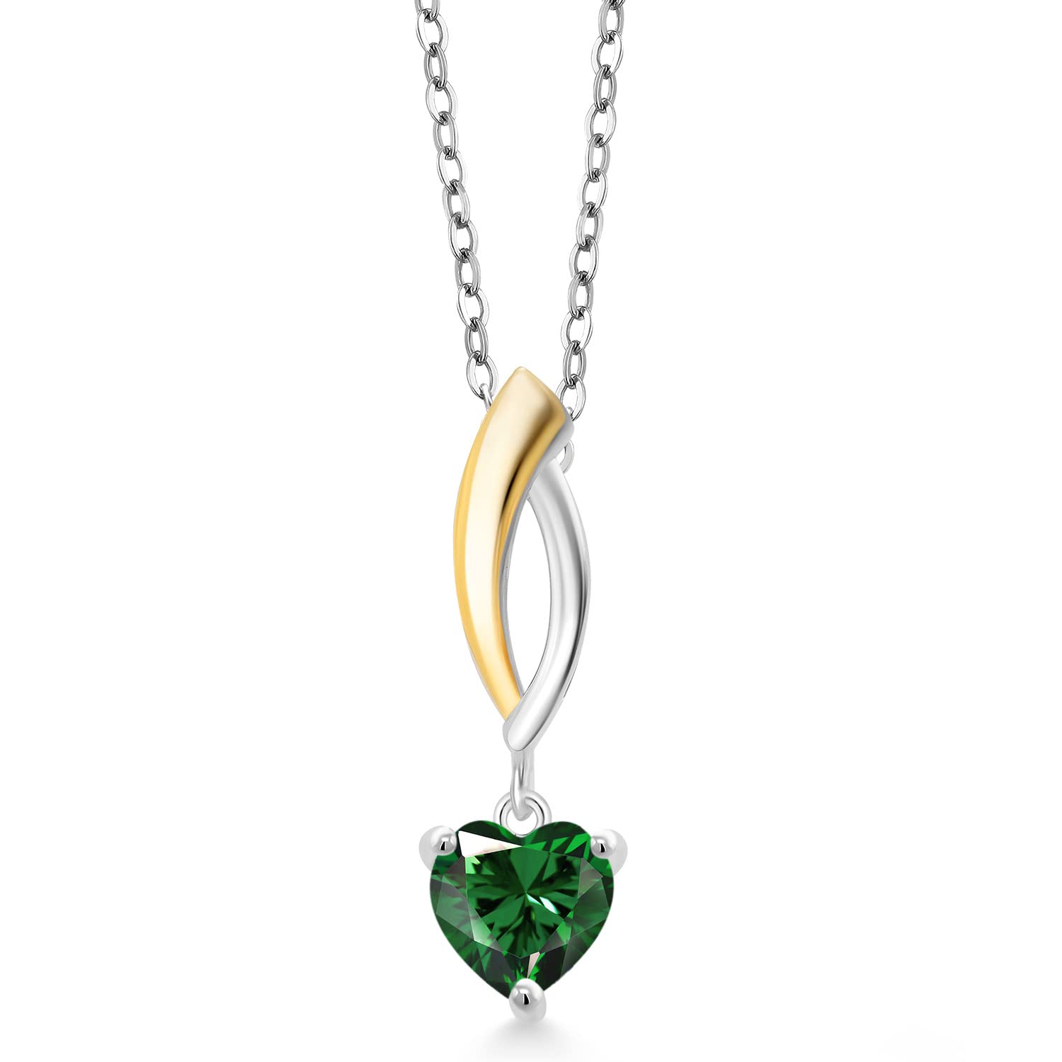 6.5mm Heart Shaped Gemstone Birthstone & Lab-Grown Diamond Pendant Necklace for Women - 925 Sterling Silver & 10K Yellow Gold with 18