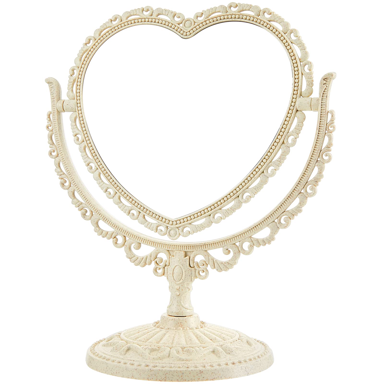 Jetec Heart Shaped Double Sided Vintage Mirror - Valentine's Day Gift, Dressing & Makeup Mirror for Bedroom, Bathroom, Dresser (Beige) | Perfect for Romantic Decor, Wedding Accessories & Vanity Organizing