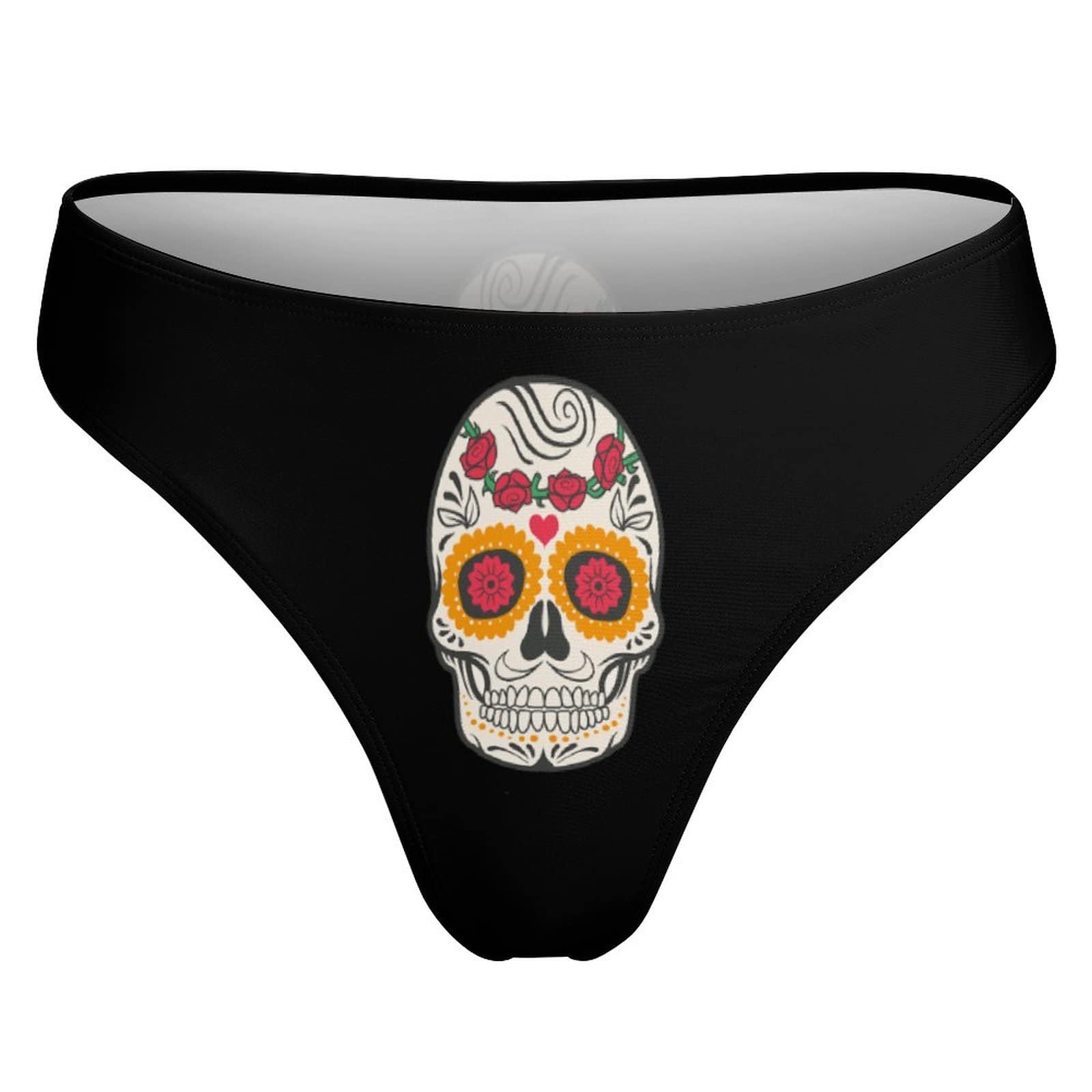 BAIKUTOUAN Sugar Skull Print Women's T-Back Thong Panties - Soft Cotton Underwear for Halloween, Day of the Dead & Everyday Wear