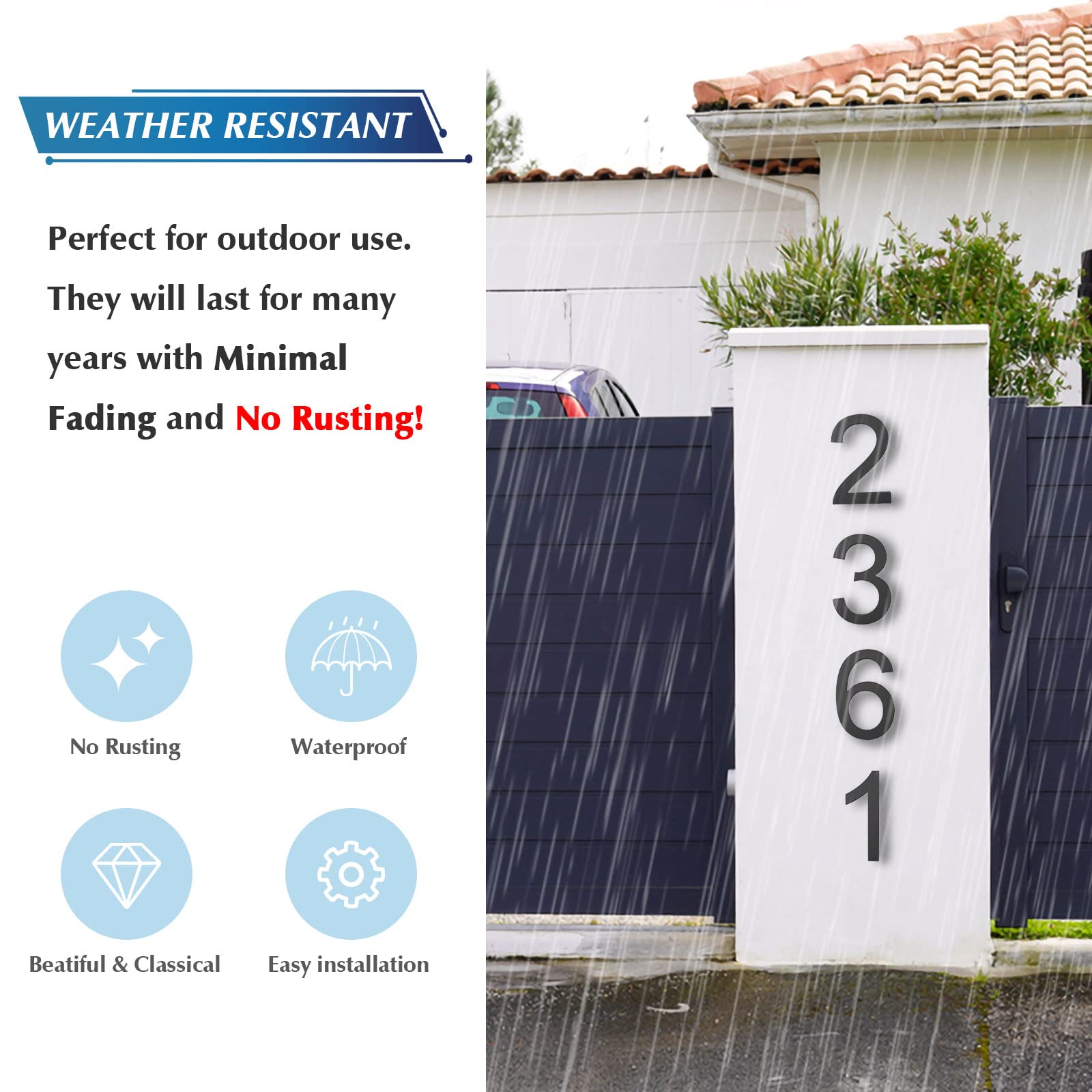 DEWEL 8 Inch Modern Floating House Numbers - Black Outdoor Address Plaque for Enhanced 911 Visibility with Mounting Kit (Number 4) | Perfect for Mailbox, Front Door & Curb Appeal