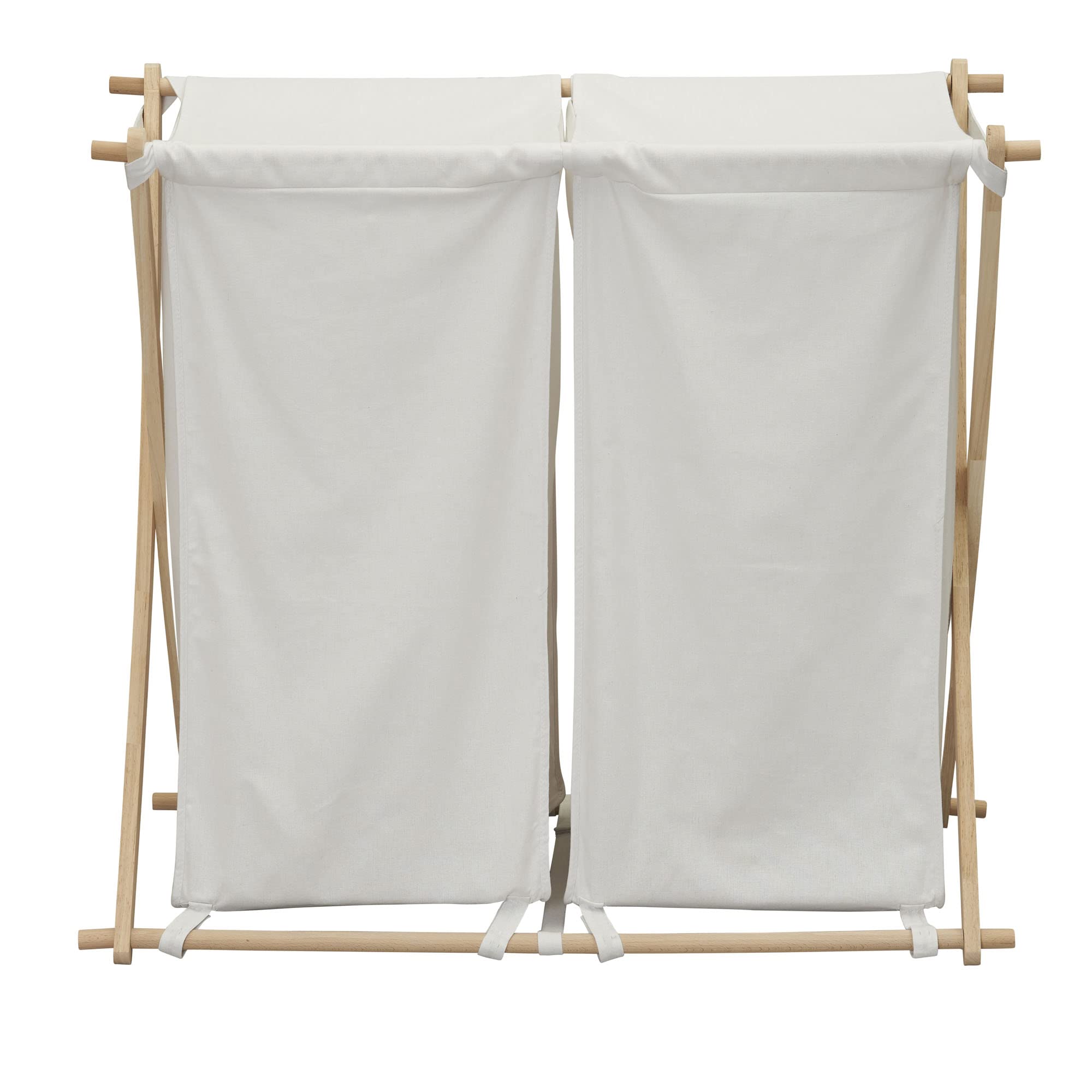 Premium White Double Laundry Hamper with Sturdy Wood X-Frame - Large Capacity Clothes Basket for Bedroom, Bathroom & Laundry Room Organization