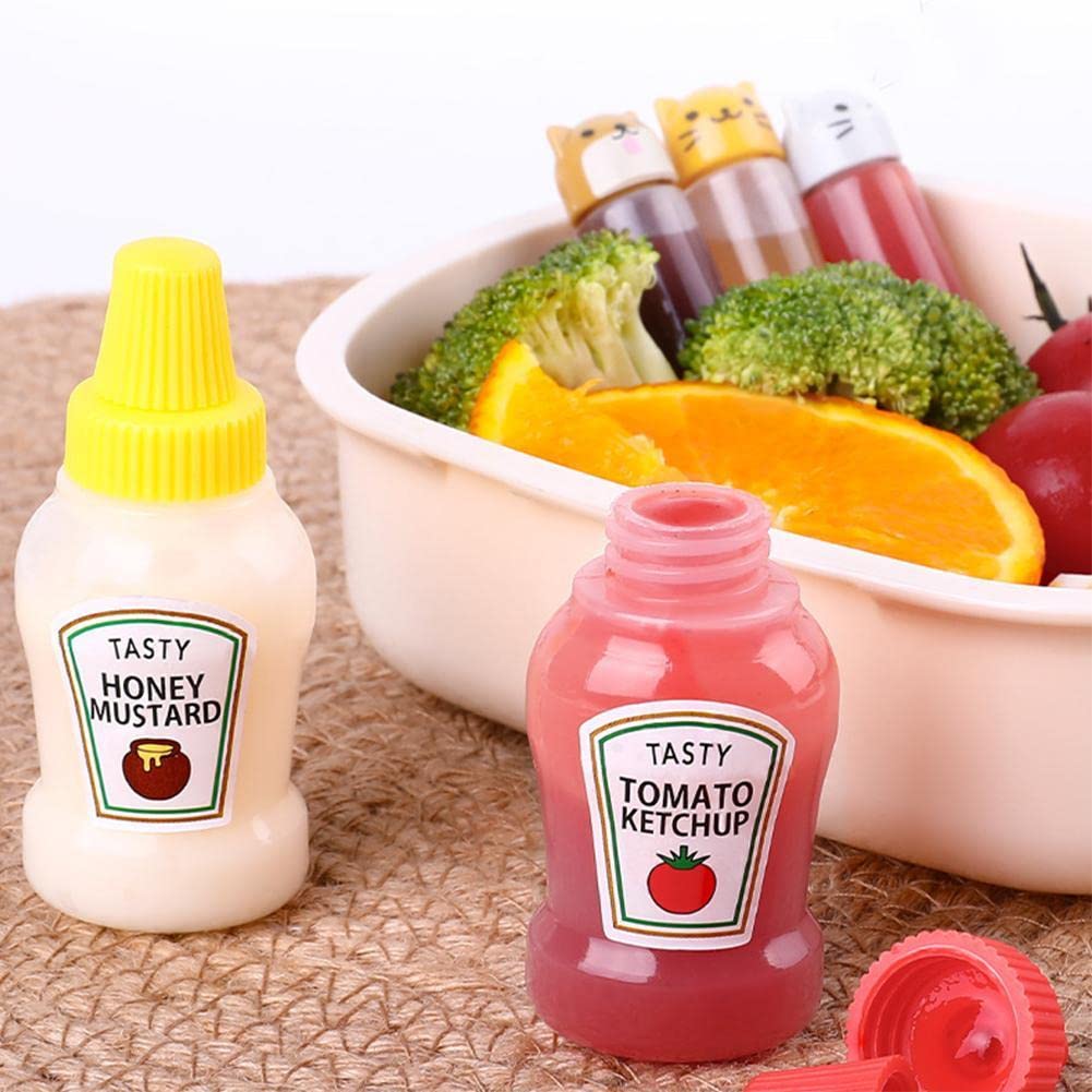 2 Pack Mini Tomato Ketchup Bottles (25ML) - Portable Small Sauce Containers for Salad Dressing, Bento Box, Picnics, BBQs & Travel - Leak-Proof Pantry Storage Containers
