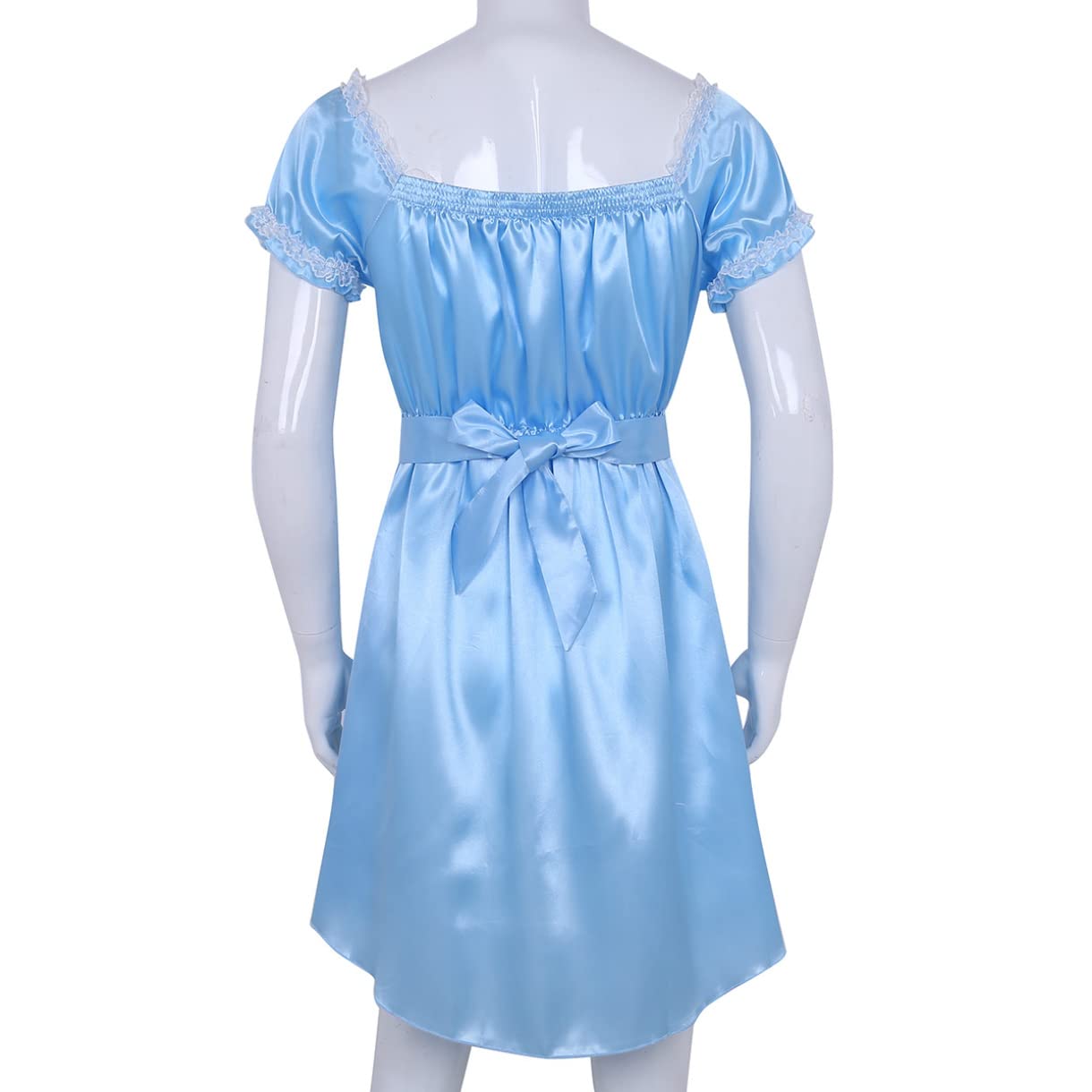 EasyForever Men's One Piece Silky Satin Lace Trim Ruffled Dress - Elegant Crossdressing Costume for Parties, Cosplay & Special Occasions
