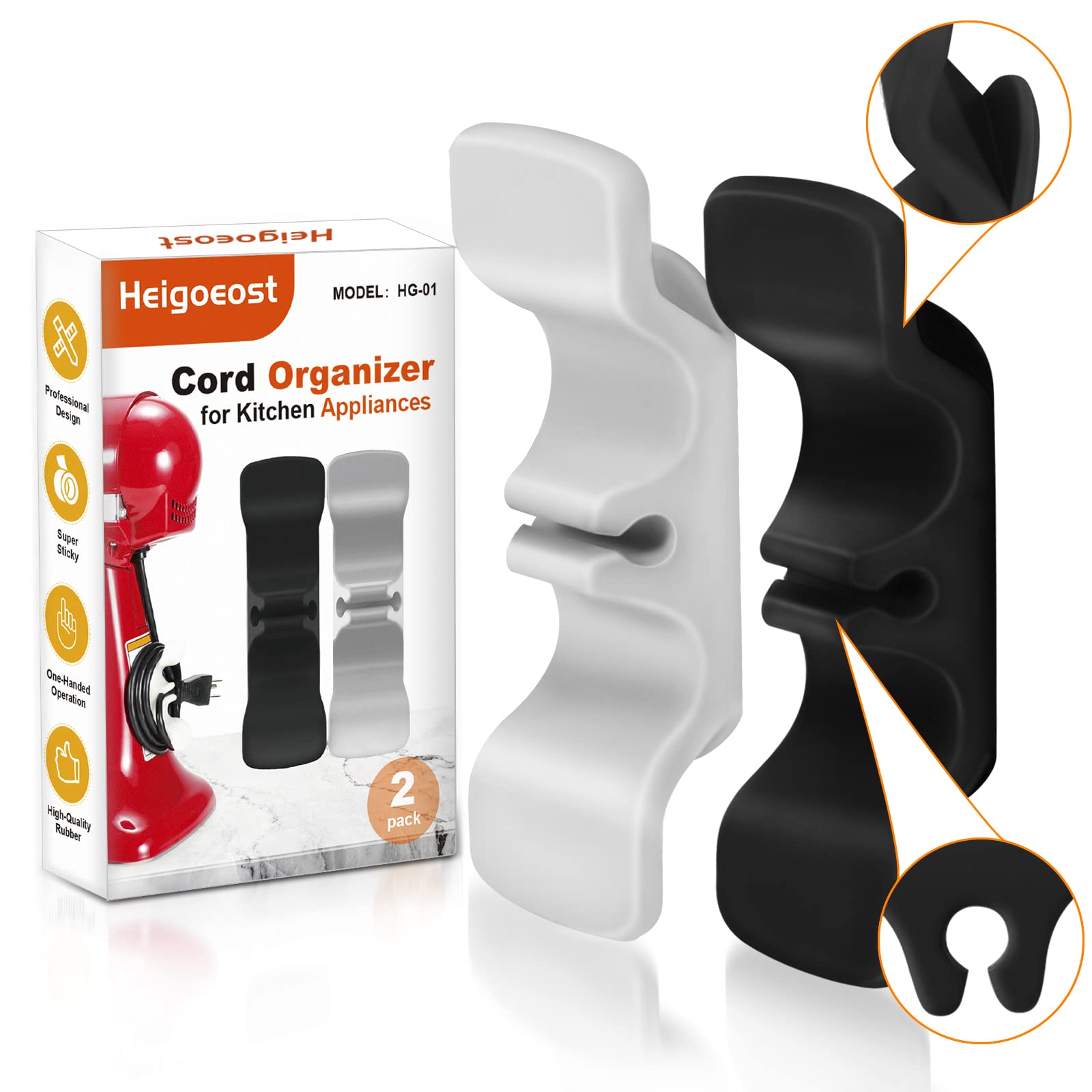 2 Pack Heigoeost Cord Organizer for Kitchen Appliances - Cable Winder & Wrap Holder for Pressure Cooker, Coffee Maker, Mixer, Toaster Oven, Air Fryer | Keep Countertops Neat & Tangle-Free (Stick-On Design)