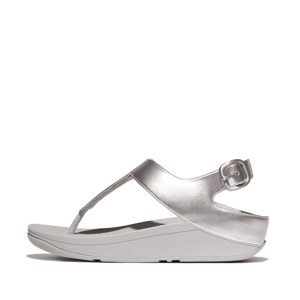 FitFlop Fino Crystal Mix T-Strap Sandals for Women - Comfortable Silver Glitter Flip Flops for Beach, Pool & Summer Outfits
