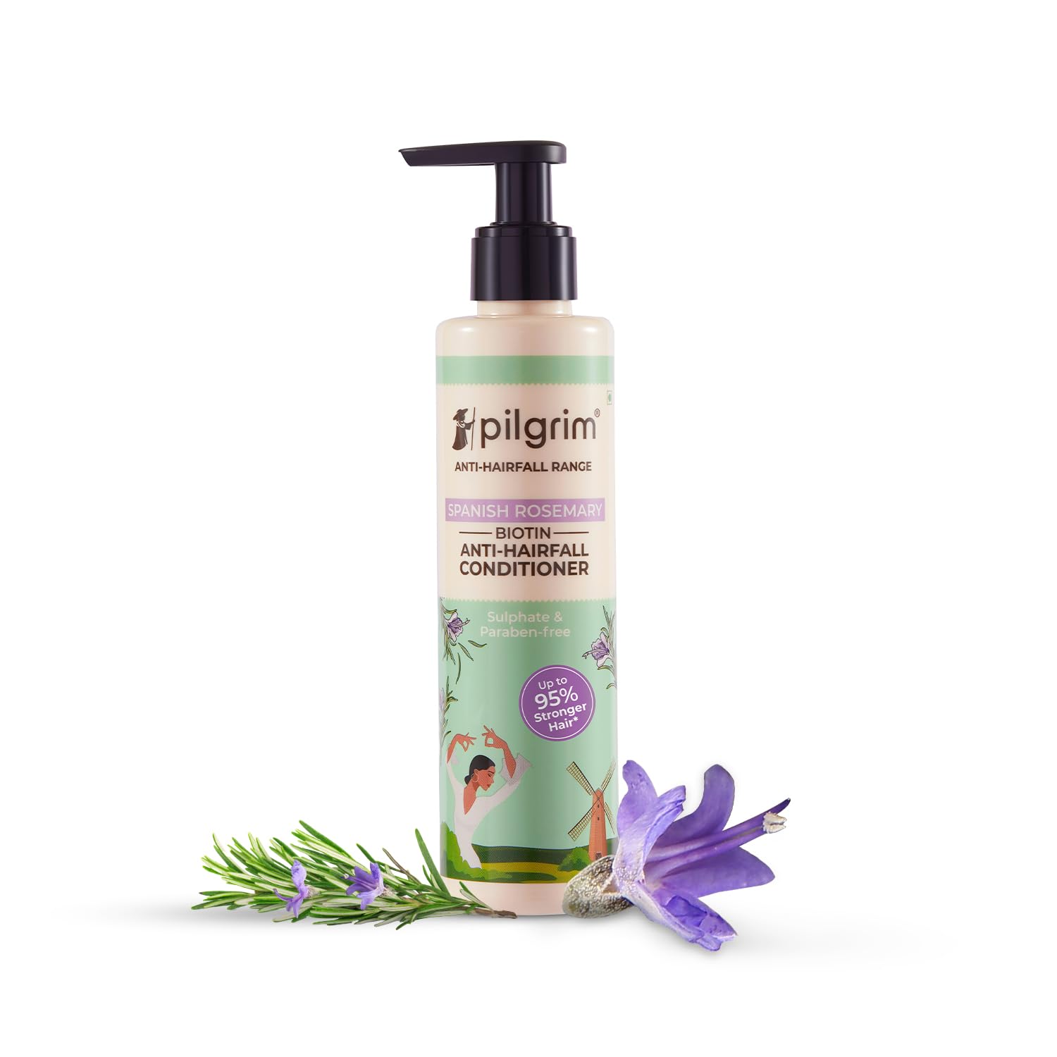 Pilgrim Spanish Rosemary & Biotin Anti-Hair Fall Conditioner - Reduce Hair Loss & Breakage | 95% Stronger Hair | All Hair Types | Men & Women | 200ml | Daily Hair Care for Thicker, Healthier Locks