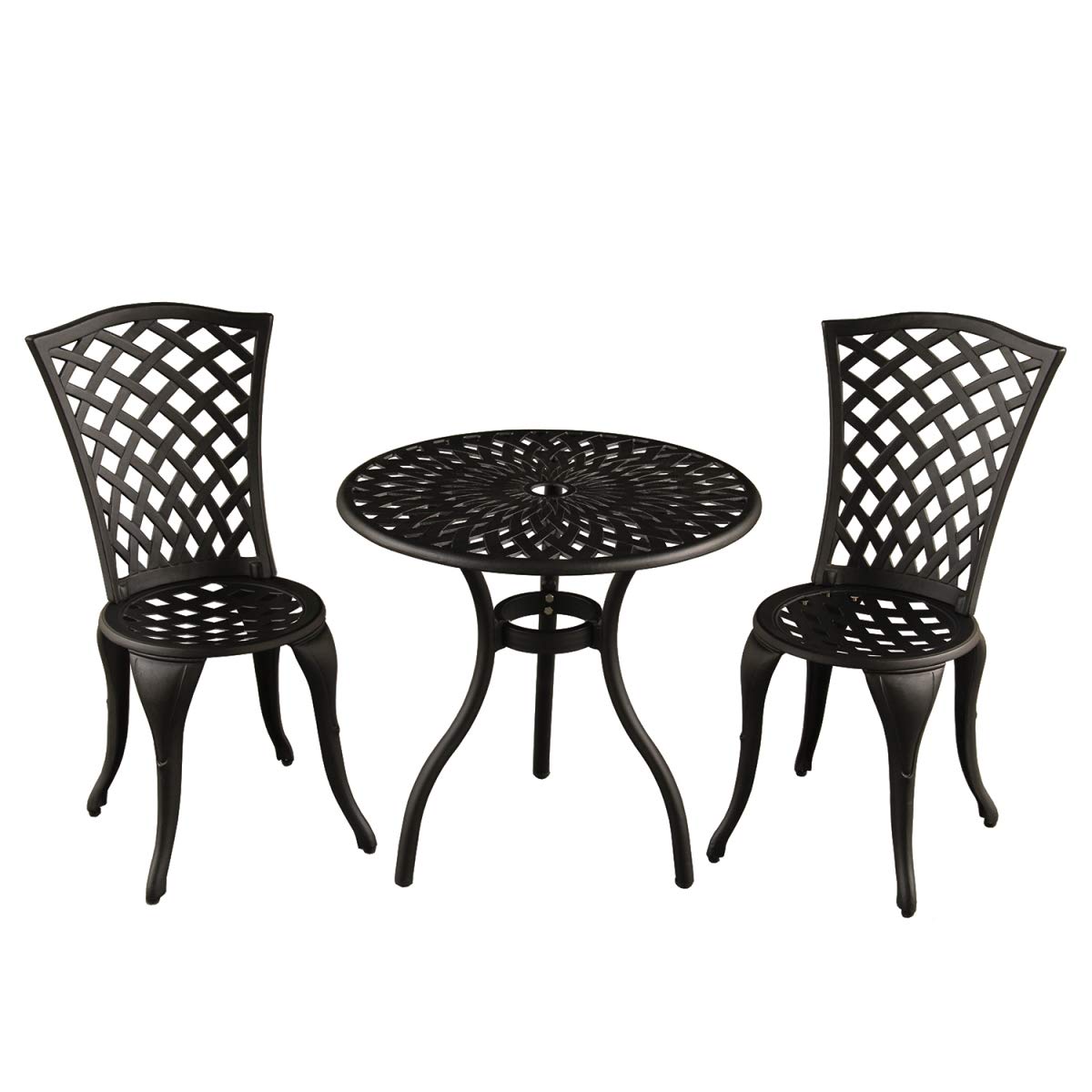 Oakland Living 1023-MESH-BISTRO-SB Modern Outdoor Aluminum Bistro Set - 3 Piece Patio Furniture for Garden, Balcony & Backyard - Sand Black Mesh Design