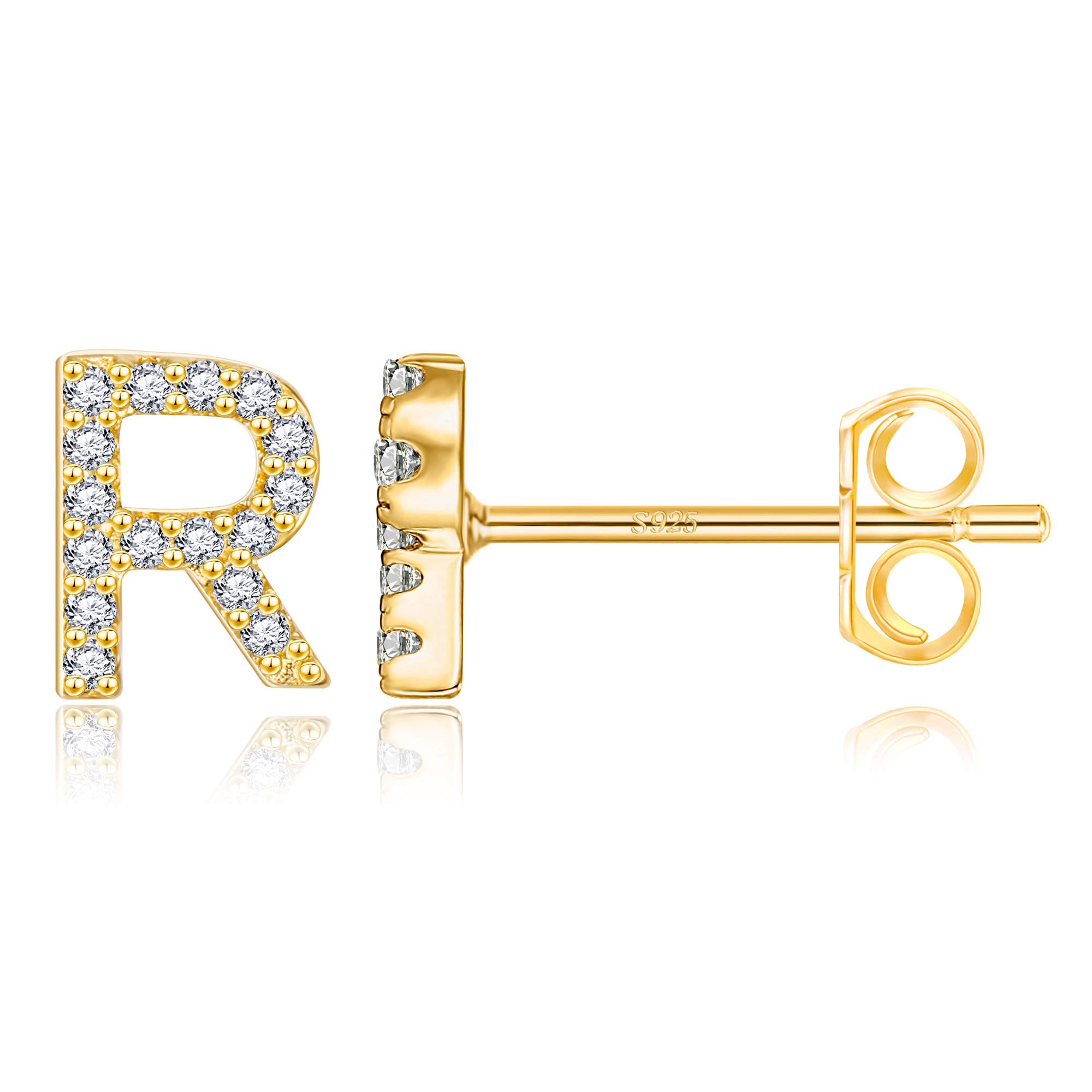 MONOOC Initial Stud Earrings for Women & Girls - Hypoallergenic S925 Sterling Silver Cubic Zirconia Letter Earrings | Perfect Birthday Gift, Everyday Wear & Special Occasion Jewelry