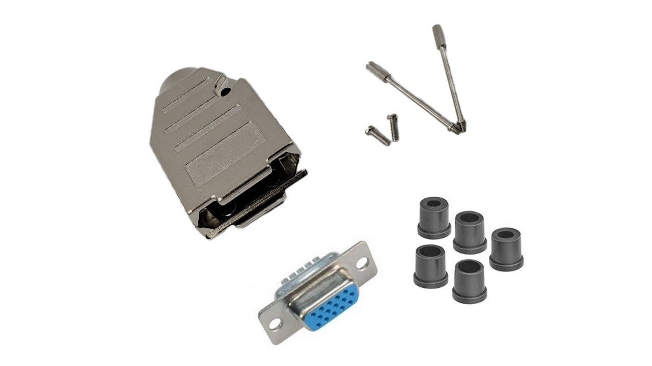 Premium DB15 Female Solder Kit - High Density Full Profile Metal Hood Connector (No Ear Design) for Reliable Computer & Electronics Connections - Perfect for DIY Repairs, Arcade Machines, and Industrial Equipment