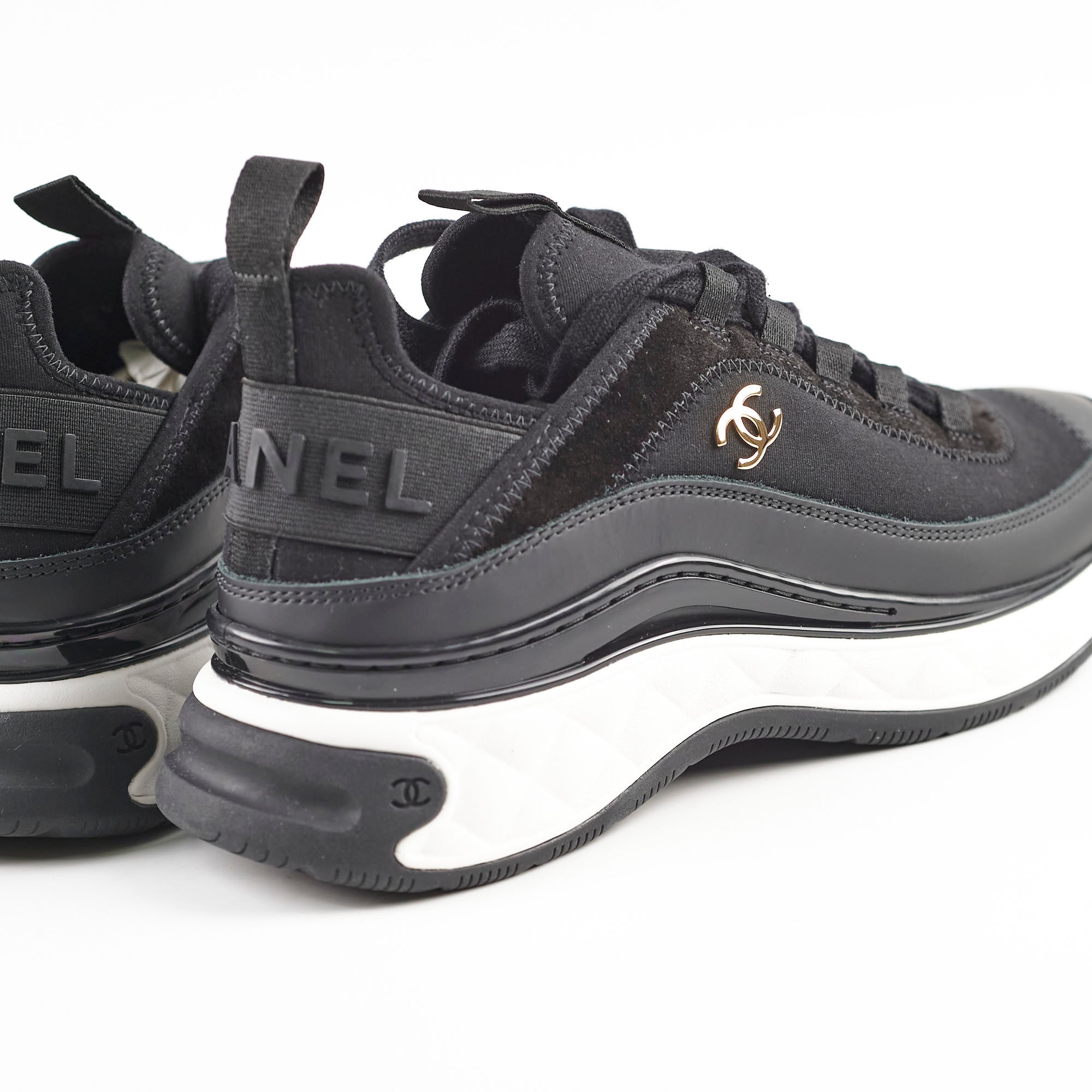 Chanel Black Leather Sneakers for Women Size 37.5 - Comfortable Casual Shoes for Walking, Travel & Everyday Wear