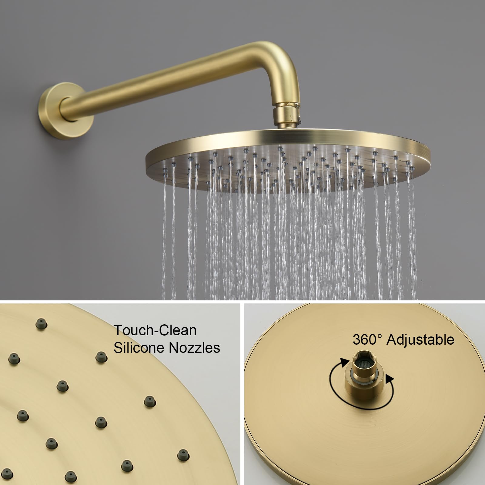Luxury Wall Mounted Shower System with High Pressure Rainfall Shower Head & 3-Setting Handheld Spray - Brushed Gold Bathroom Faucet Mixer Set with Pressure Balance Valve - Perfect for Master Bathroom, Spa-Like Shower Experience