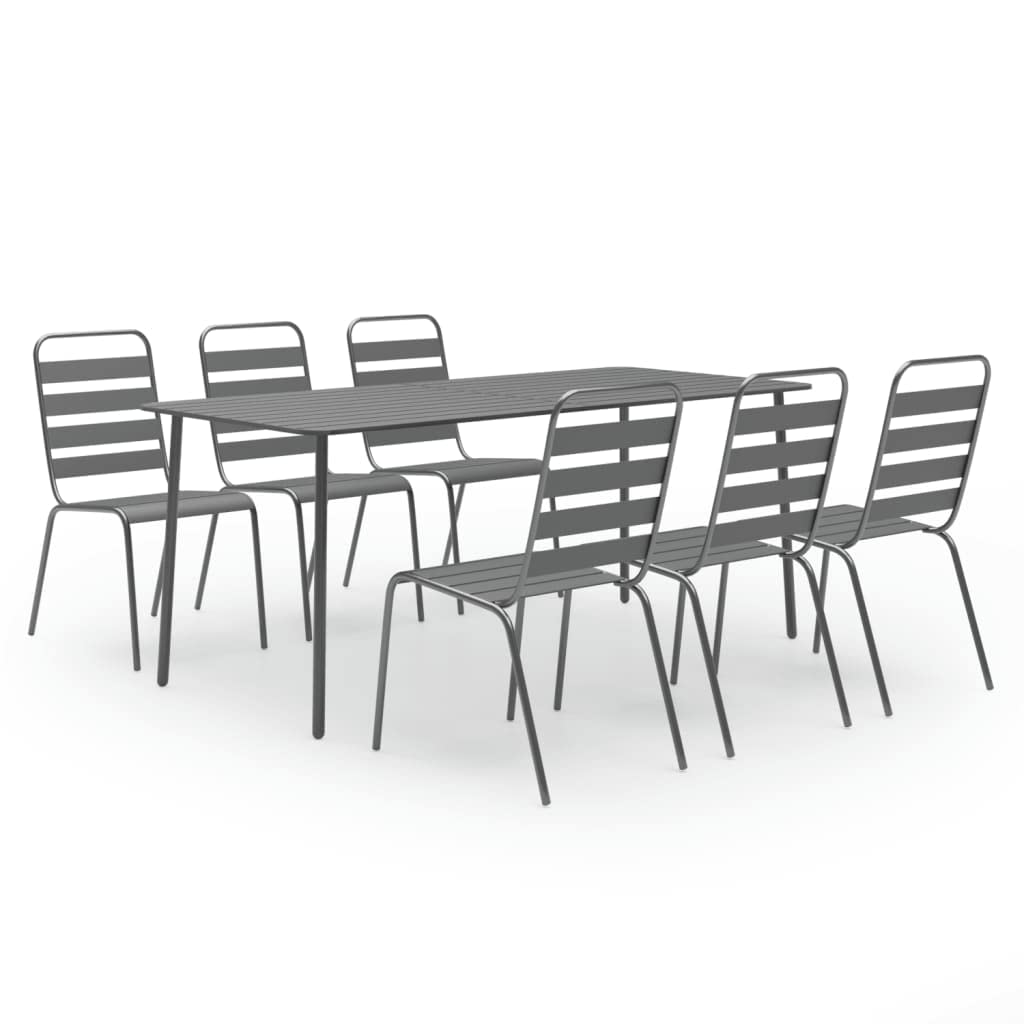 vidaXL 7-Piece Contemporary Patio Dining Set in Dark Gray - Industrial-Style Outdoor Furniture with Stackable Chairs, Durable Steel Construction - Perfect for Backyard, Garden, and Poolside Entertaining