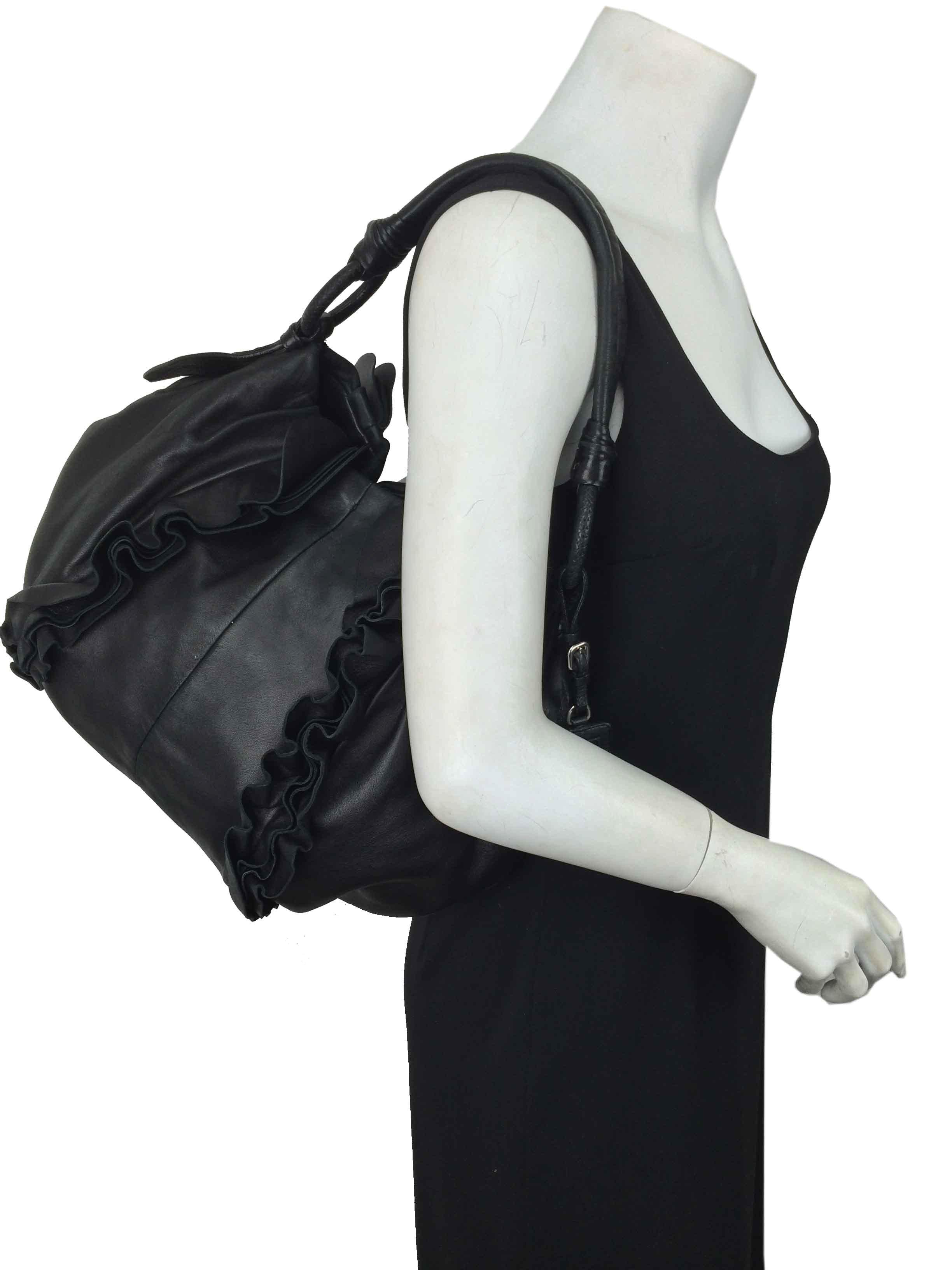 Prada Nappa Leather Ruffle Hobo Bag - Women's Designer Shoulder Bag for Work, Travel & Everyday Use