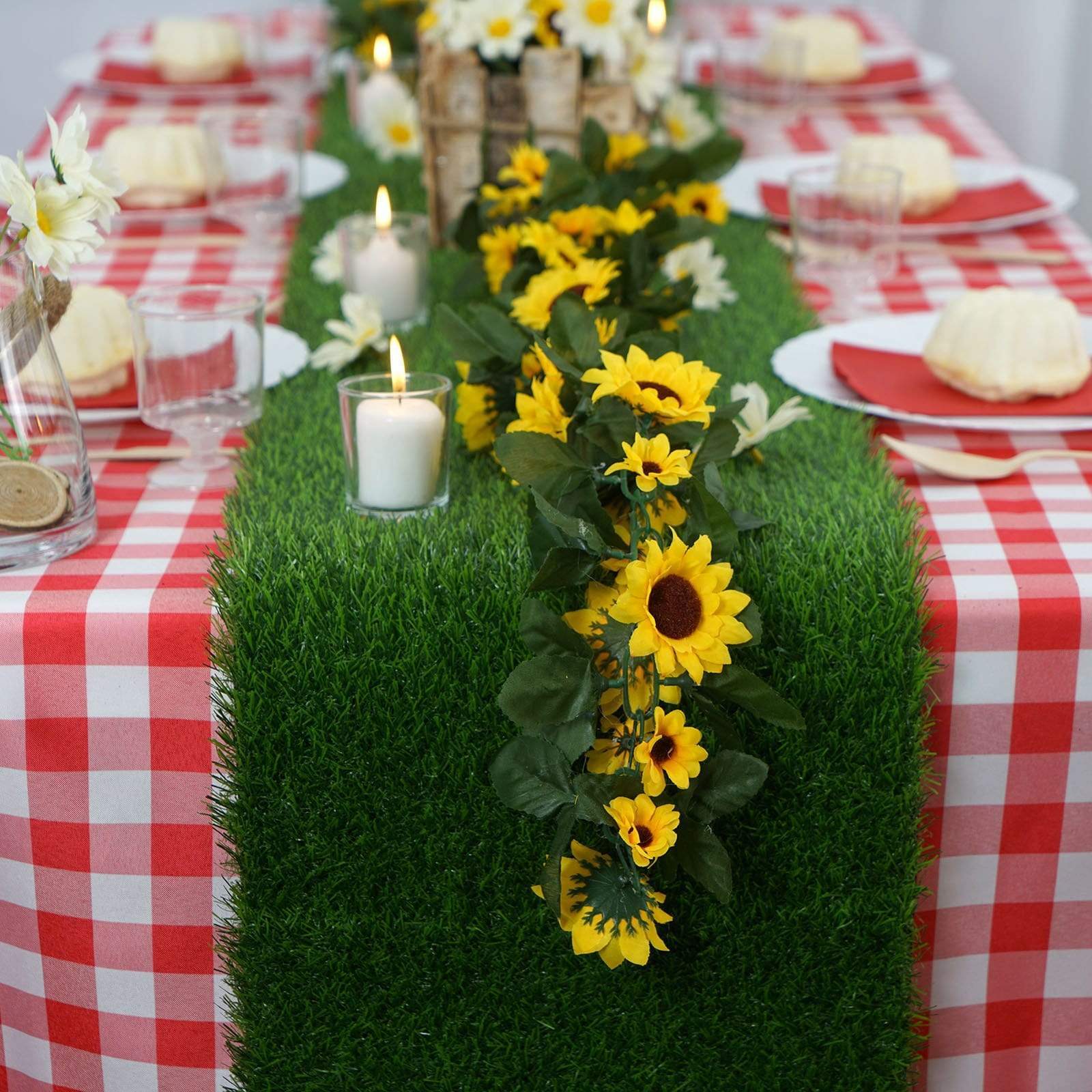 12-Pack 108-Inch Artificial Green Grass Table Runner for Dining Table Decor, Wedding, Party, and Outdoor Events - Realistic Fake Grass Table Cover