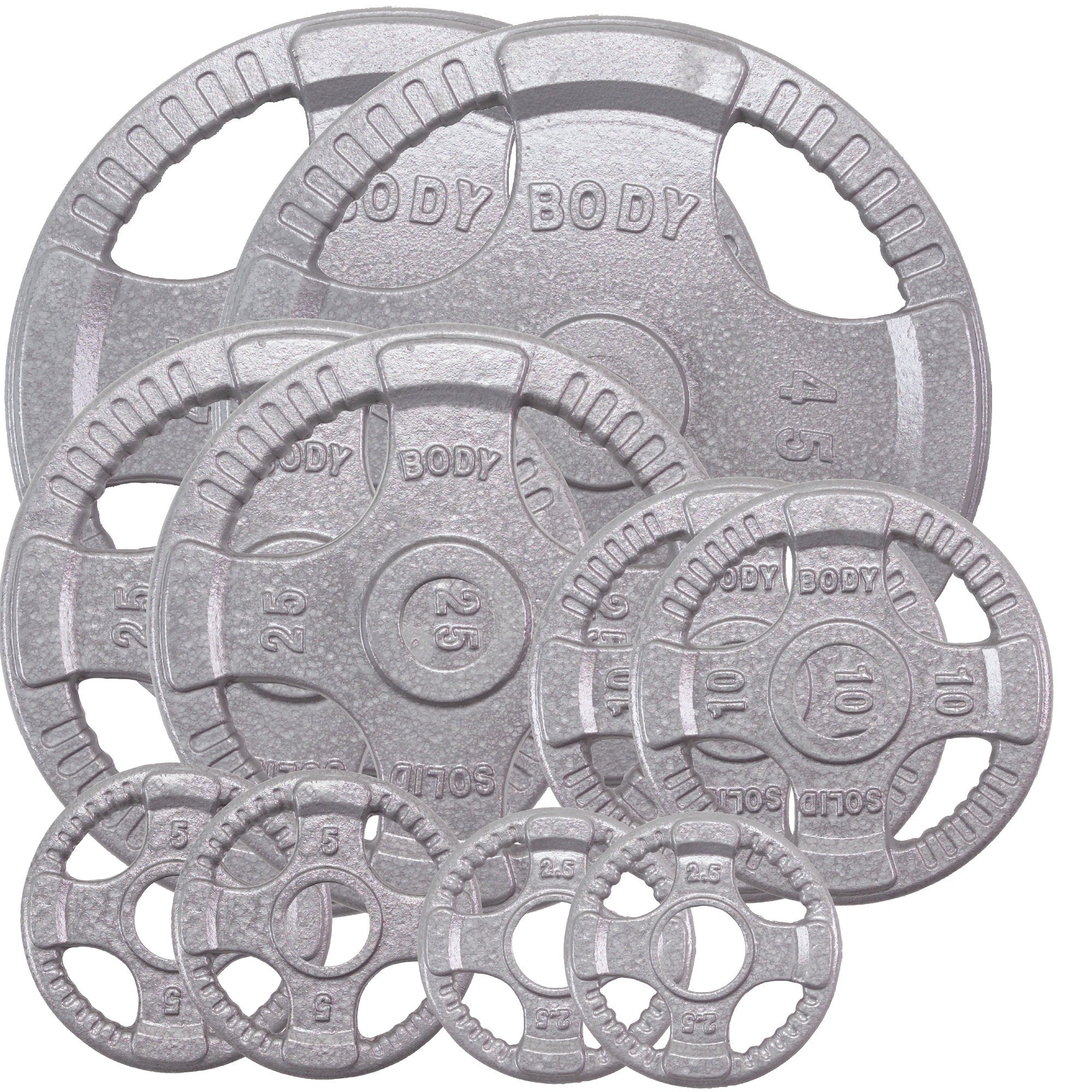 Body-Solid Cast Iron Olympic Quad Grip Weight Plate Set - 2 Inch Standard Hole for Barbells, Dumbbells & Home Gym Equipment | Strength Training & CrossFit Workouts