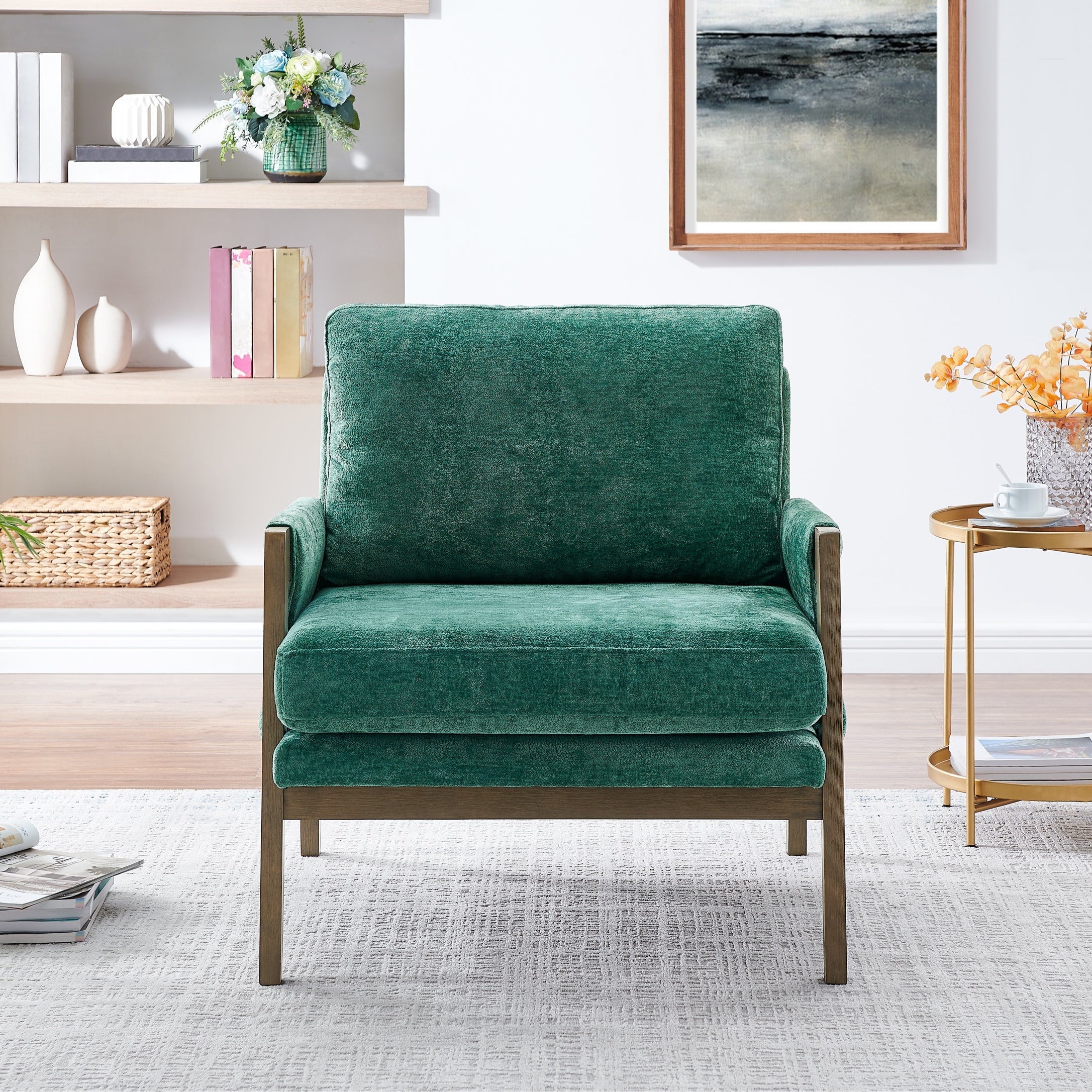 Kelly Mid Century Modern Velvet Accent Armchair - Stylish Roundhill Furniture for Living Room, Bedroom & Office - Comfortable Lounge Chair for Home Decor