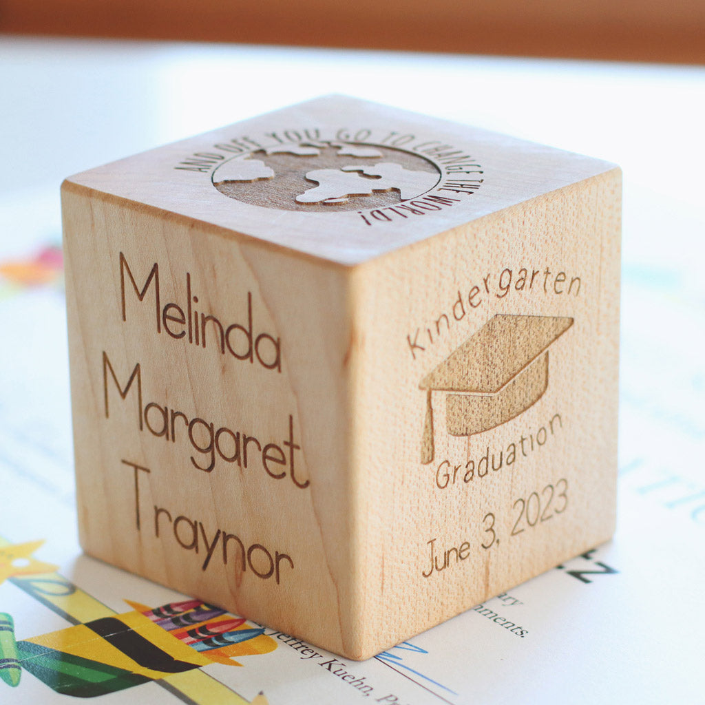 Personalized Kindergarten Graduation Keepsake Block - Custom Name & Date Engraved Wooden Gift for Kids - Perfect for School Memories, Graduation Ceremonies & Nursery Decor