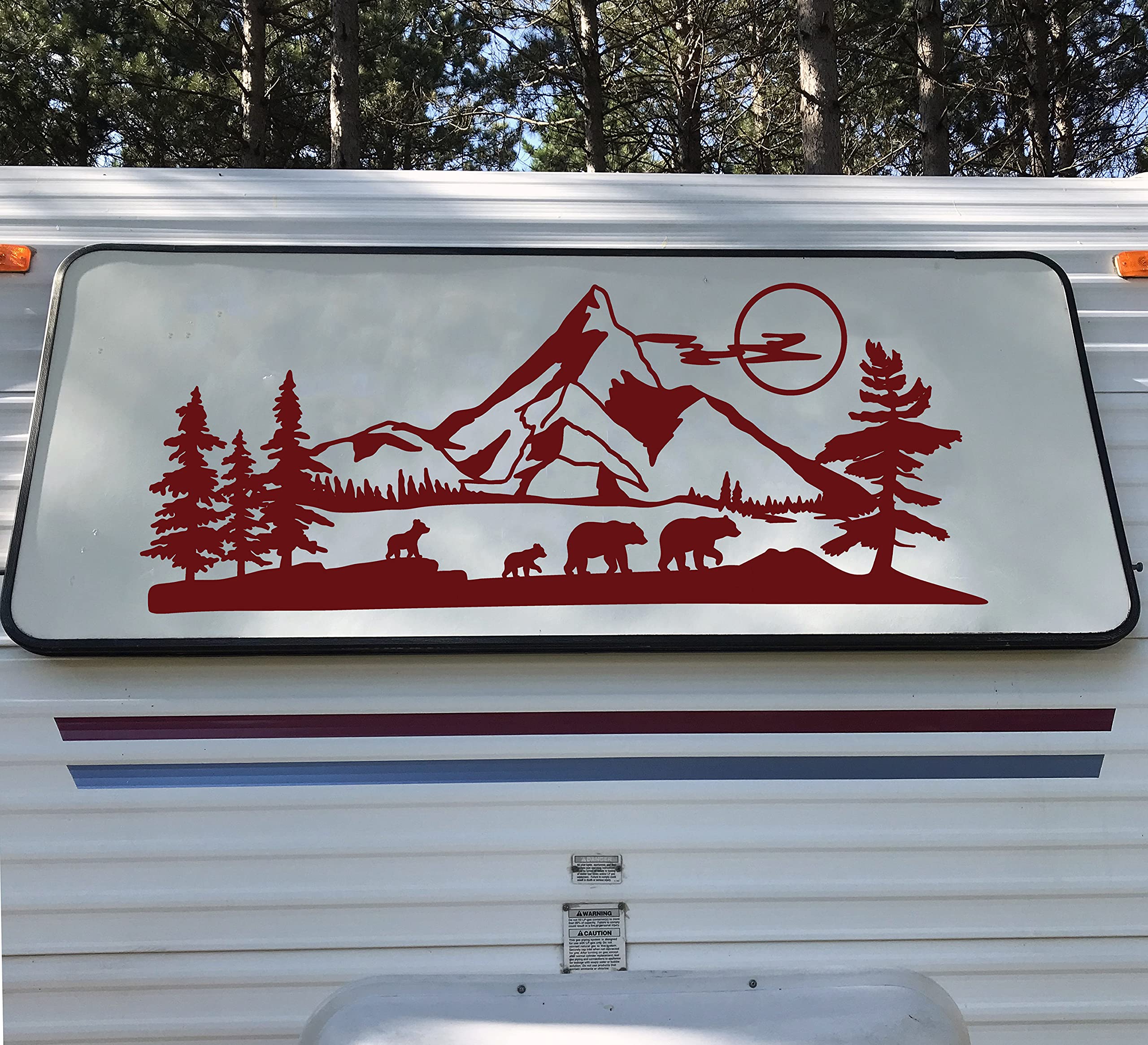 Bear Family Mountain Moon Scene Vinyl Decal V3 - RV Camper Travel Trailer Graphics - Die Cut Sticker for Outdoor Adventures & Home Decor