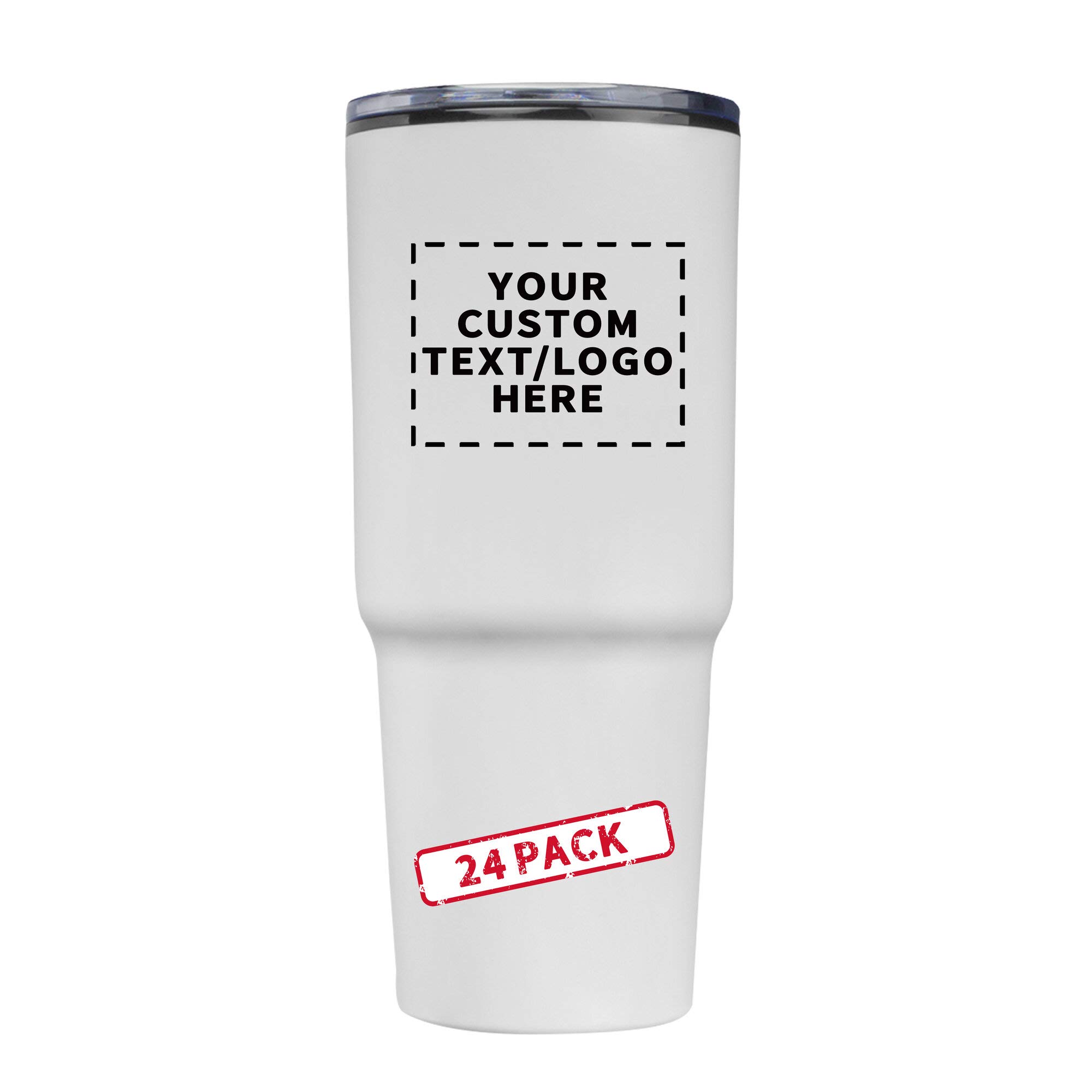 32 oz. Personalized Barton Plastic Double Wall Travel Mugs - 24 Pack with Custom Text & Logo - White - Perfect for Office, Events & Promotional Gifts