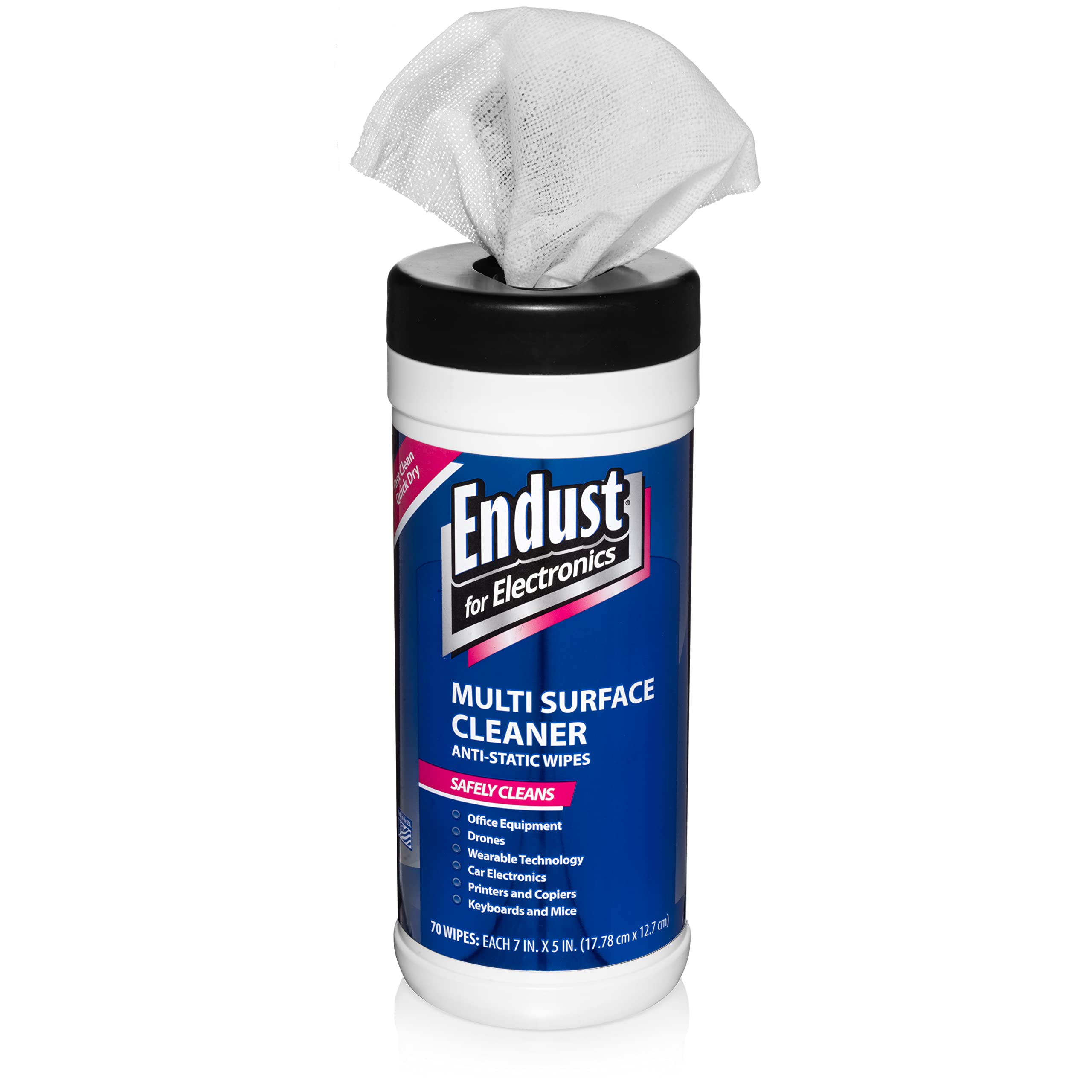 Endust For Electronics - Multi-Surface Anti-Static Cleaning Wipes, Alcohol & Ammonia Free, 12 Pack (70 Wipes Each) - Safe for Computers, TVs, Phones & Electronic Devices