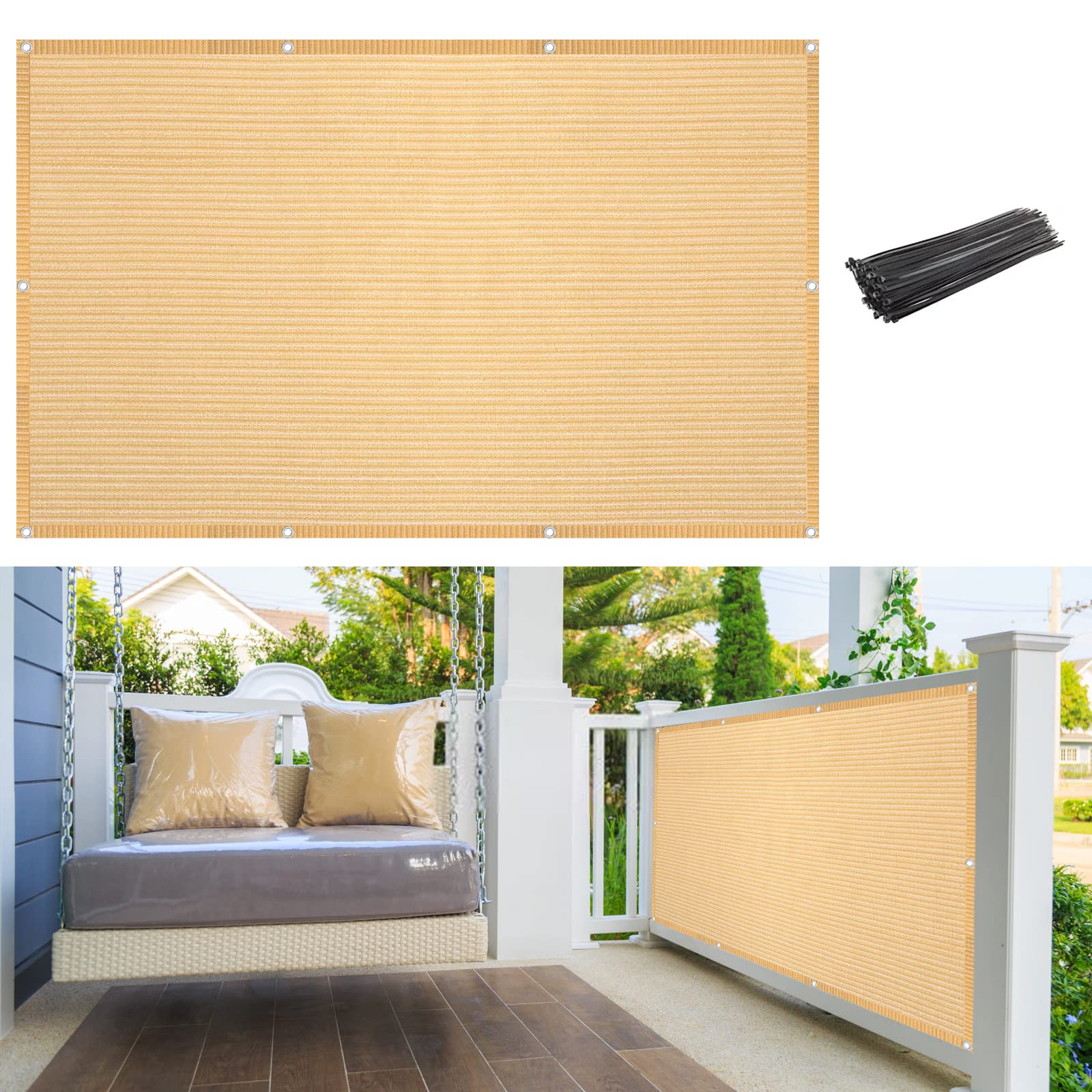 UV Resistant Balcony Privacy Screen - 3' x 11' Beige Outdoor Mesh Fence Cover for Deck, Patio, Porch & Pool Areas | Weatherproof Shade Solution for Apartments, Backyards & Railings | Perfect for Sun Protection & Creating Private Outdoor Spaces