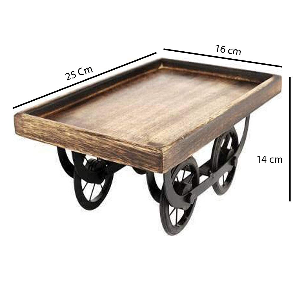 Sharvgun 4-Wheel Wooden Snack Serving Tray Cart - Brown Tea & Snack Platter Trolley for Parties, Cafes, and Home Entertaining