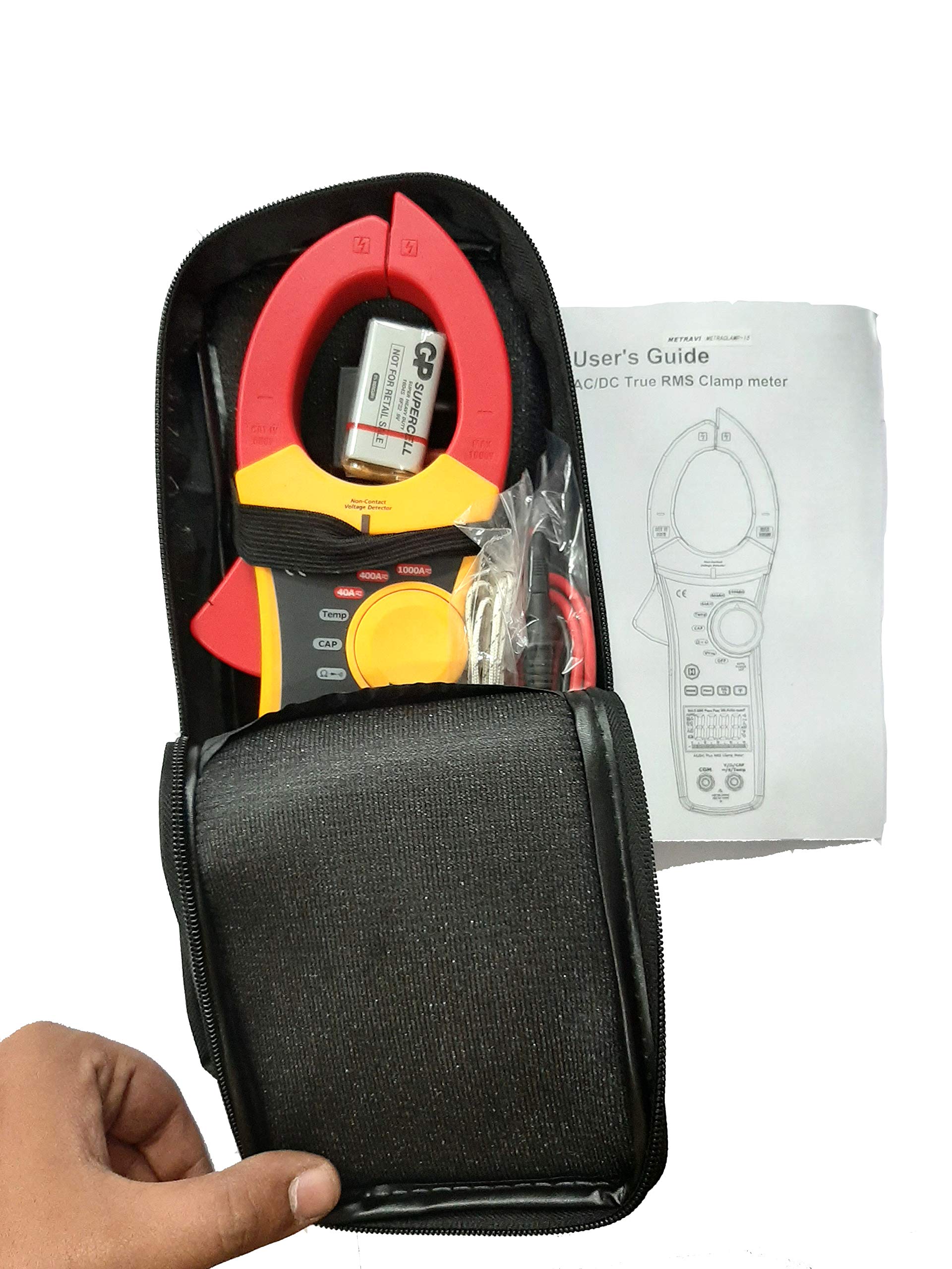 Metravi METRACLAMP-15 Digital Clamp Meter - True RMS AC/DC Current Clamp Multimeter up to 1000A with NCV Voltage Detector - Perfect for Electricians, HVAC Technicians & Home Electrical Testing