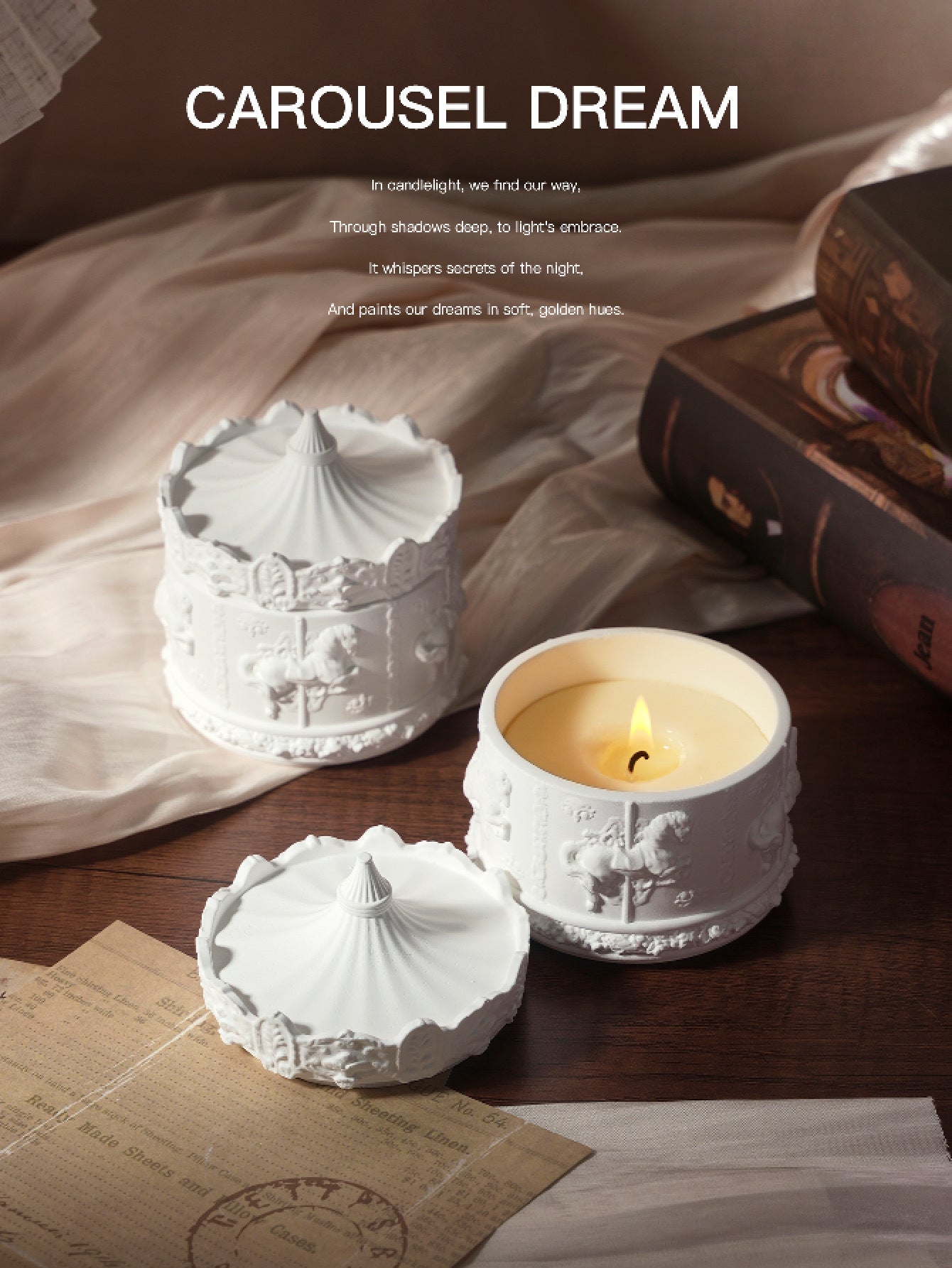 English Pear & Freesia Rotating Carousel Soy Candle - Elegant Home Decor & Thoughtful Gift for Birthdays, Weddings & Relaxing Aromatherapy