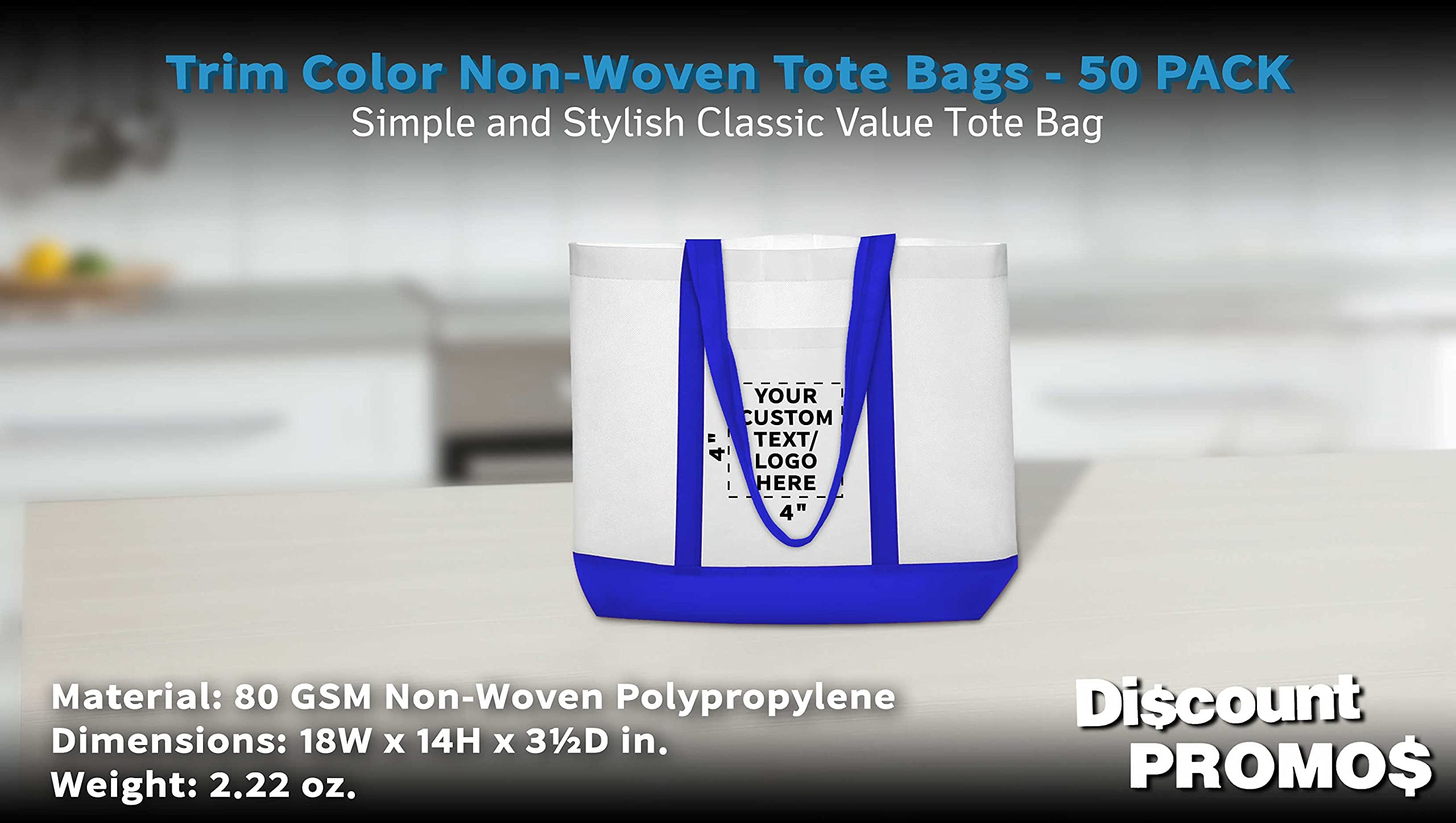 Customizable Non-Woven Tote Bags Set - 50 Pack, Durable & Water Resistant, 18