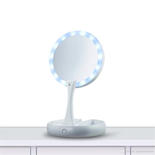 Kshavi Foldway Makeup Mirror - 1x/10x Magnifying Double Sided Vanity Mirror with LED Lights, Portable Folding Mirror for Travel & Home Use | Perfect for Makeup Application, Skincare Routine, and Travel Essentials
