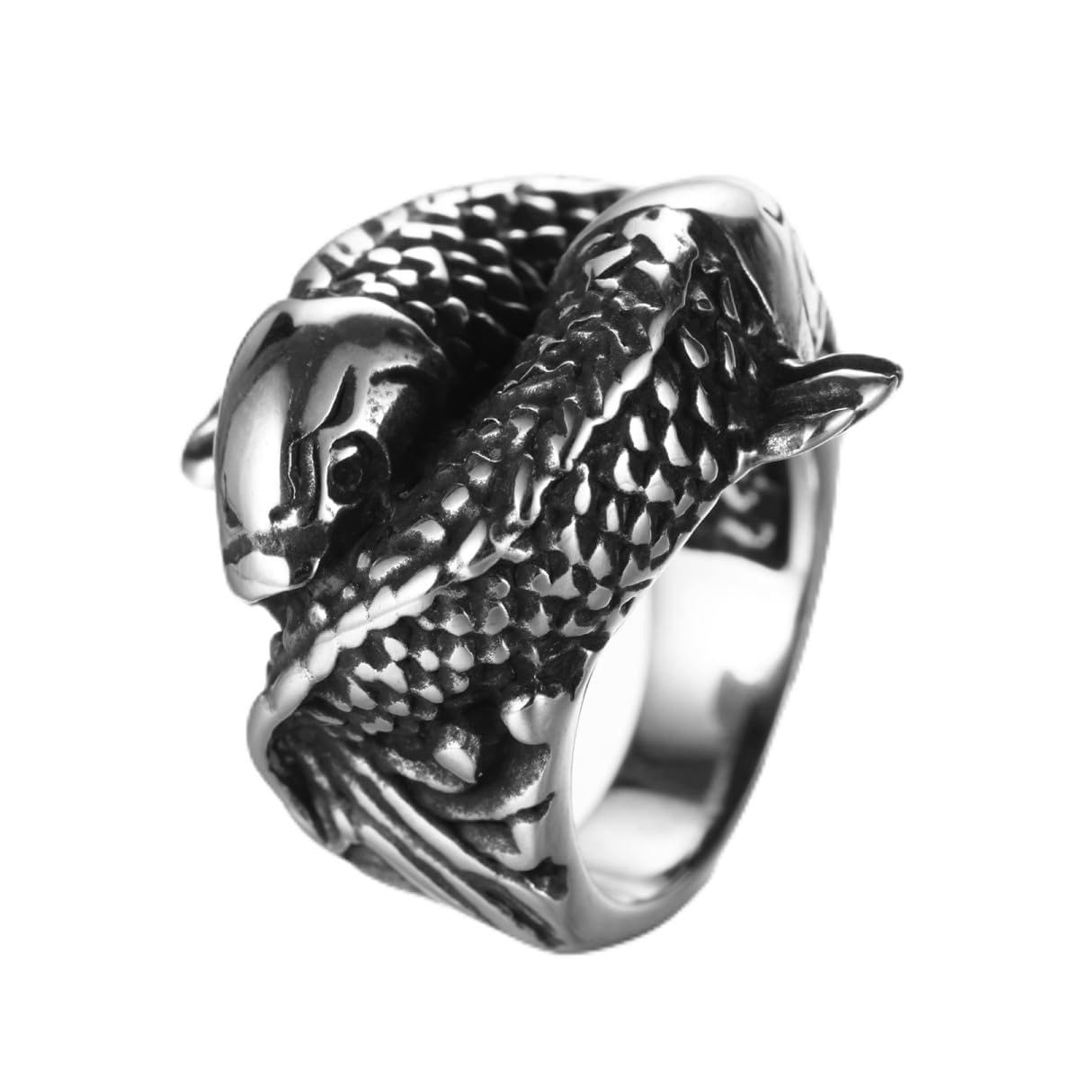 Viking Koi Fish Ring for Men - Norse Viking Koi Carp Totem Amulet Ring, Hip Hop Biker Jewelry, Punk Animal Fish Ring - Perfect for Viking Lovers, Bikers, and Punk Fashion Enthusiasts