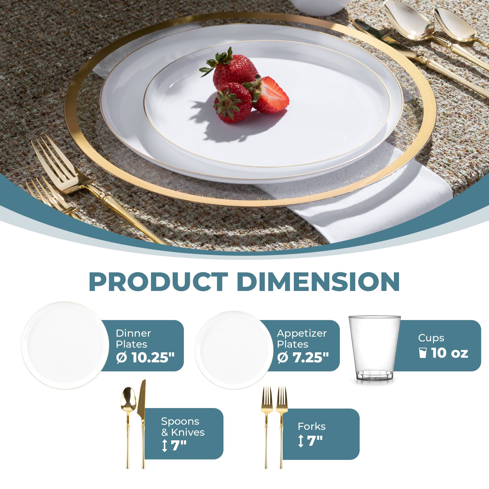 Luxury White and Gold Plastic Party Tableware Set - Elegant Disposable Plates, Cups, Forks & Napkins for Weddings, Birthdays, Events