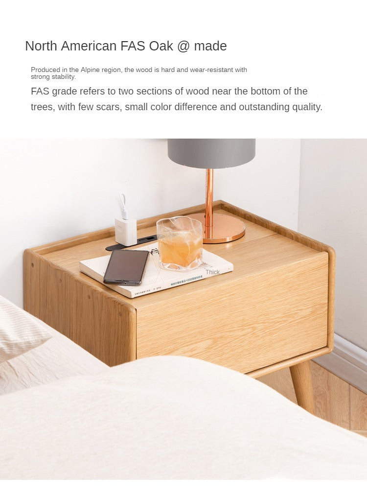 Solid Oak Wood Nightstand with Built-in USB Outlet - Perfect for Bedroom, Living Room, or Office Use