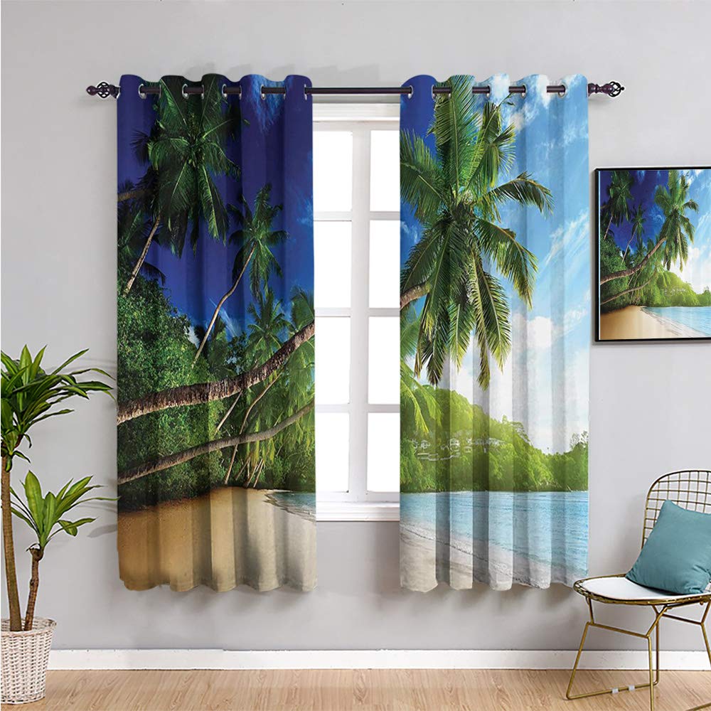 Tropical Printed Bedroom Curtains 84 Inch Length - Blue Green Ivory Window Drapes W108 x L84 for Living Room & Bedroom Decor | Perfect for Beach House, Boho Style & Coastal Themed Interiors