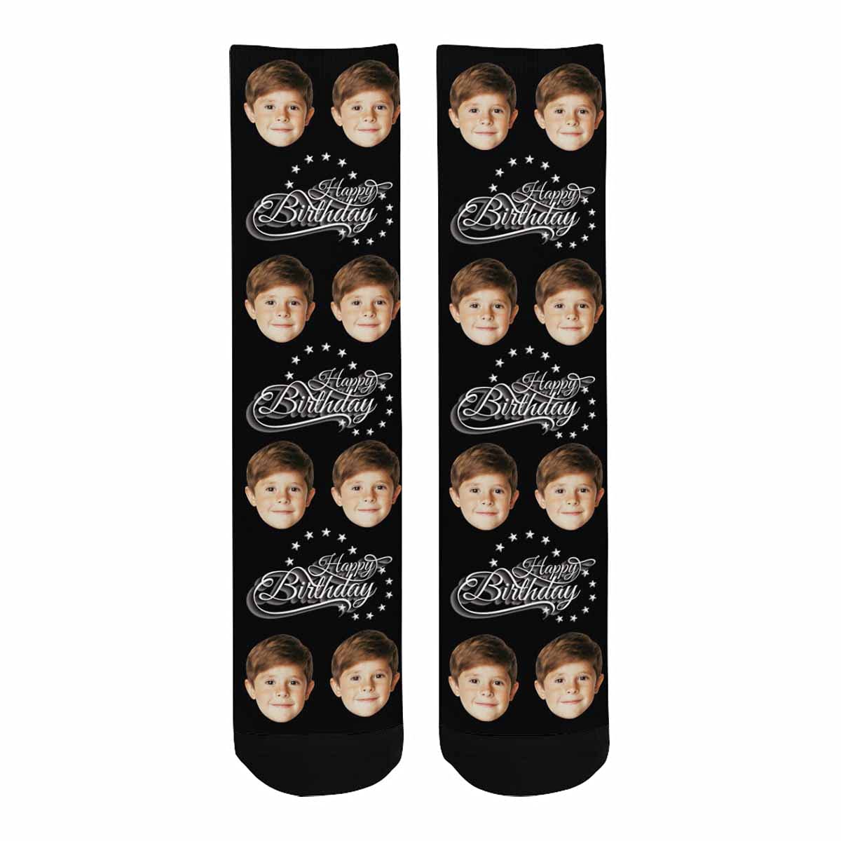 Custom Photo Socks with Face Print - Personalized Birthday Gifts for Men, Women, Boys & Girls - Funny Star Pattern Black Socks for Parties, Christmas & Unique Present Ideas