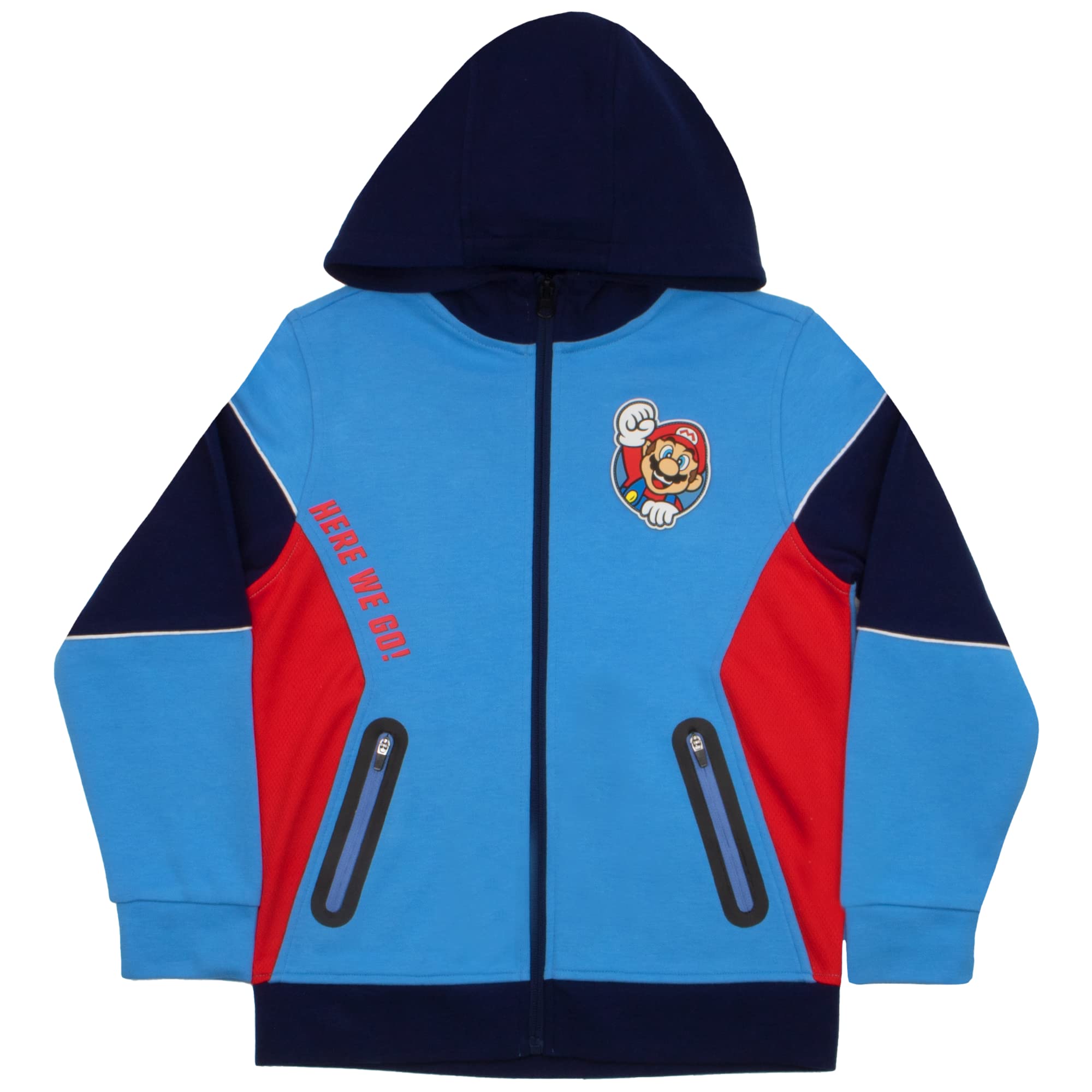Nintendo Super Mario Boys Zip-Up Hoodie & Joggers 2-Pack Set - Mario Here We Go Hooded Sweatshirt & Active Sweatpants for Kids | Perfect for Gaming, School & Casual Wear