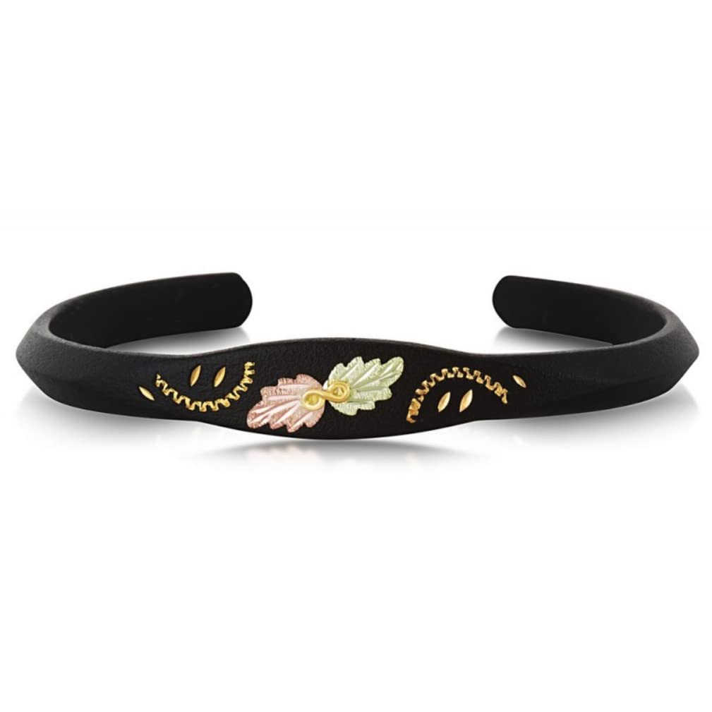 10k Yellow Gold & 12k Green Rose Gold Black Cuff Bracelet with Black Hills Gold Trim - Elegant Jewelry for Women, Perfect for Weddings, Parties & Special Occasions