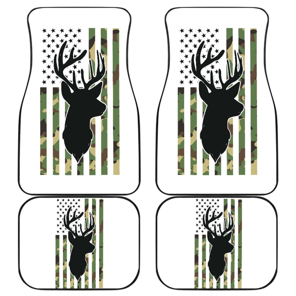Premium Green American Flag Deer Hunting Car Floor Mats - Heavy Duty All-Weather Protection for Trucks & SUVs - Perfect for Outdoor Adventures & Patriotic Decor