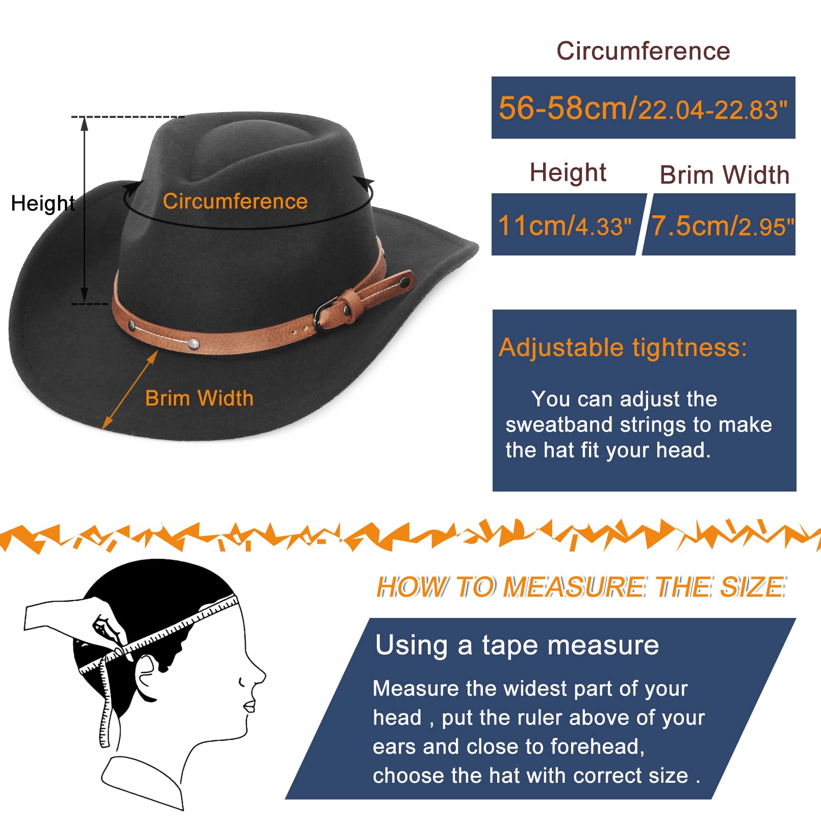 GEMVIE Crushable Roll-Up Brim Cowboy Hat for Men & Women - Western Style Cowgirl Hat with Belt Buckle - Perfect for Rodeo, Country Music Festivals & Outdoor Adventures