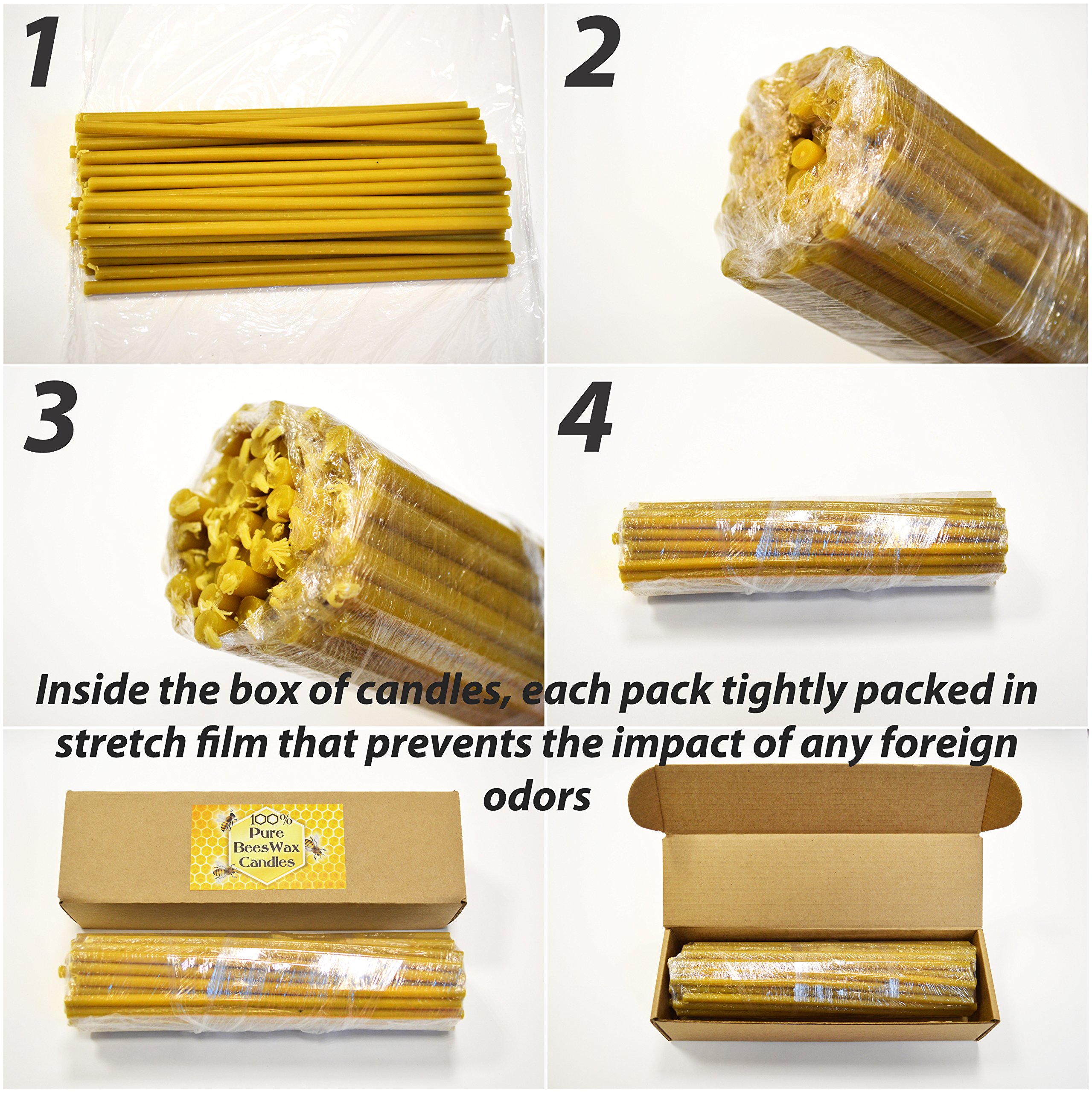 Natural Pure Beeswax Candles - Organic Honey Scented Eco-Friendly Candles in Gift Box (Cotton Wicks, Dripless & Smokeless, 8 Inch/20cm, 60pcs) - Perfect for Home Decor, Meditation, Relaxation & Romantic Ambiance