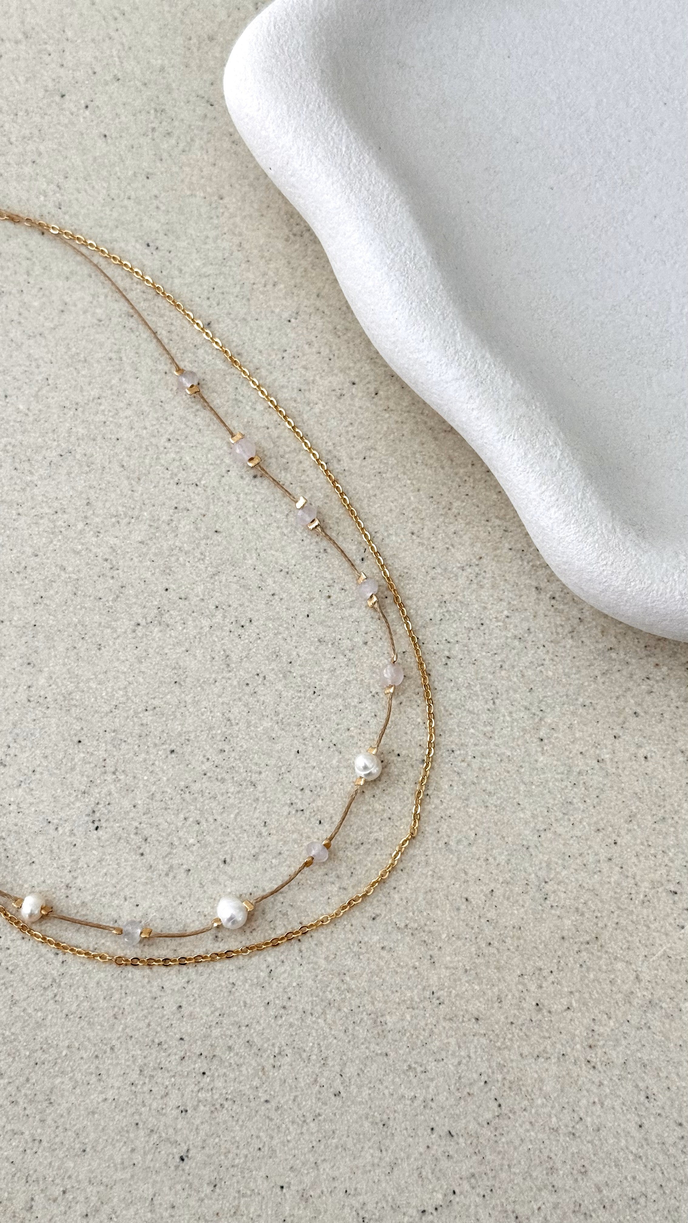 Double Layer Chain Necklace in Pink & Gold - Elegant Layered Jewelry for Women, Perfect for Date Nights & Special Occasions