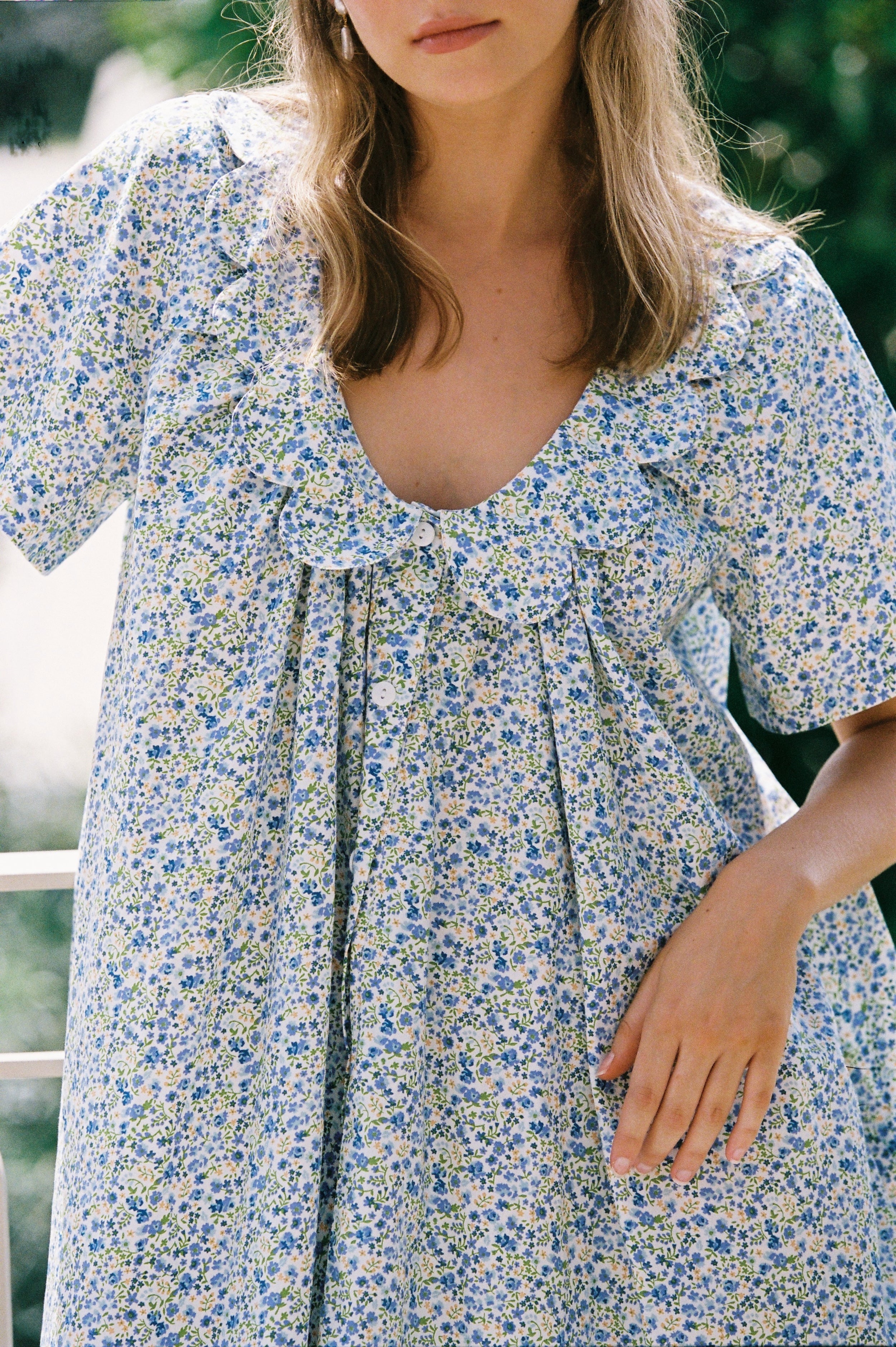 Penelope Lounge Dress - Soft Cotton Floral Blue Dress for Women | Perfect for Relaxing at Home, Casual Outings & Summer Evenings