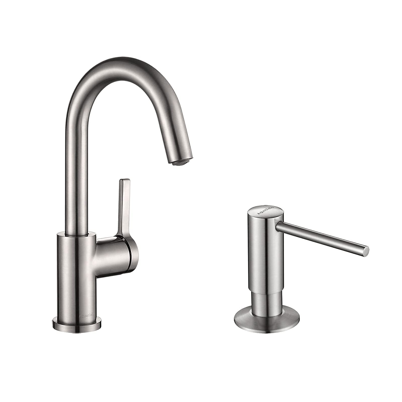 Brushed Nickel Bar Faucet with Built-in Soap Dispenser Set - A1010BN & ASF026BN - Perfect for Kitchen Sink, Wet Bar, and Commercial Use