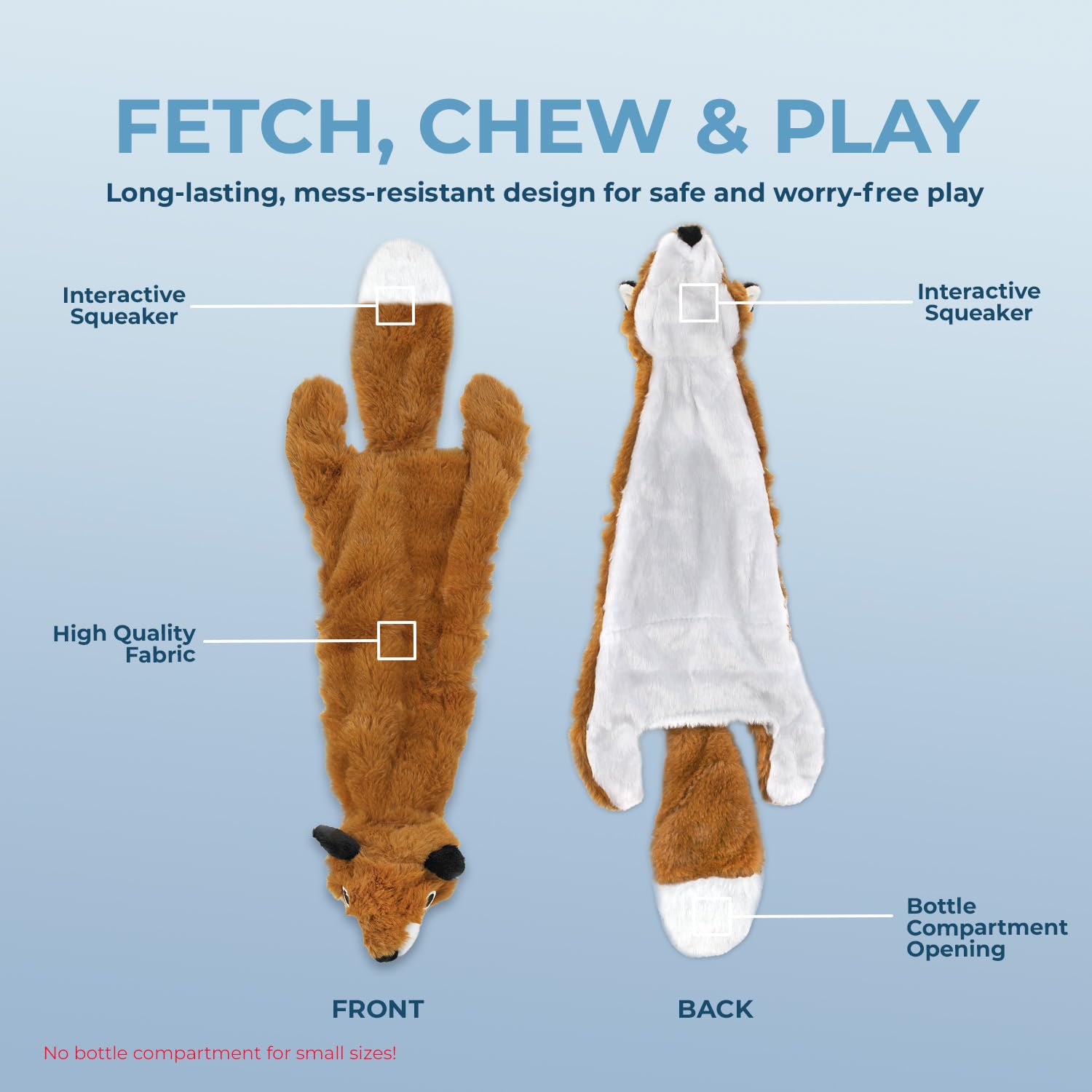 2-in-1 Squeaky Dog Toy for All Pets - No Stuffing, Durable & Soft - Indoor Play & Bottle Holder (Fox, Large)